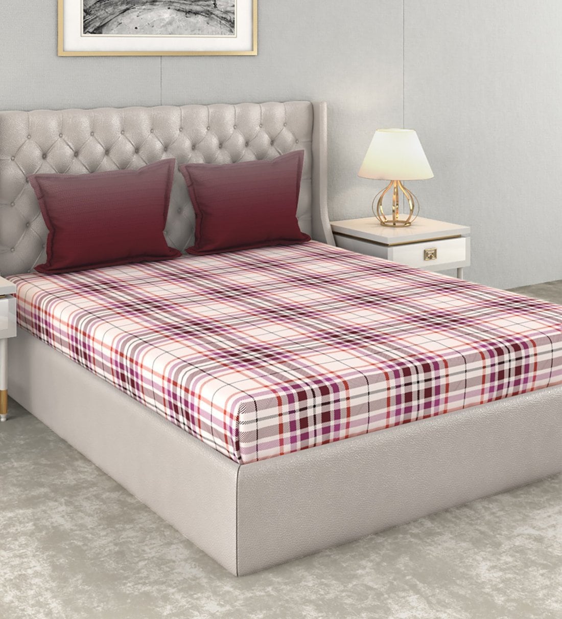 Buy Cotton 120TC Double Bedsheet with 2 Pillow Covers by Trident at 52