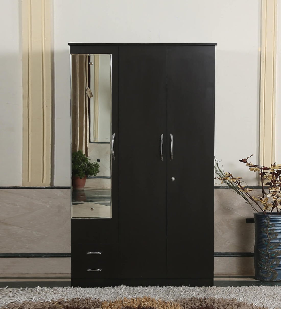 Buy Trois 3 Door Wardrobe with Mirror in Wenge Finish by FullStock Online 3 Door Wardrobes