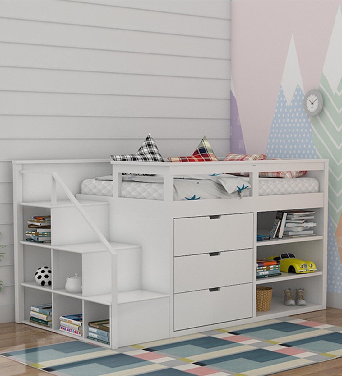 Buy Loft Bed With Side Stairs in White colour by Ikooji Online - Kids ...