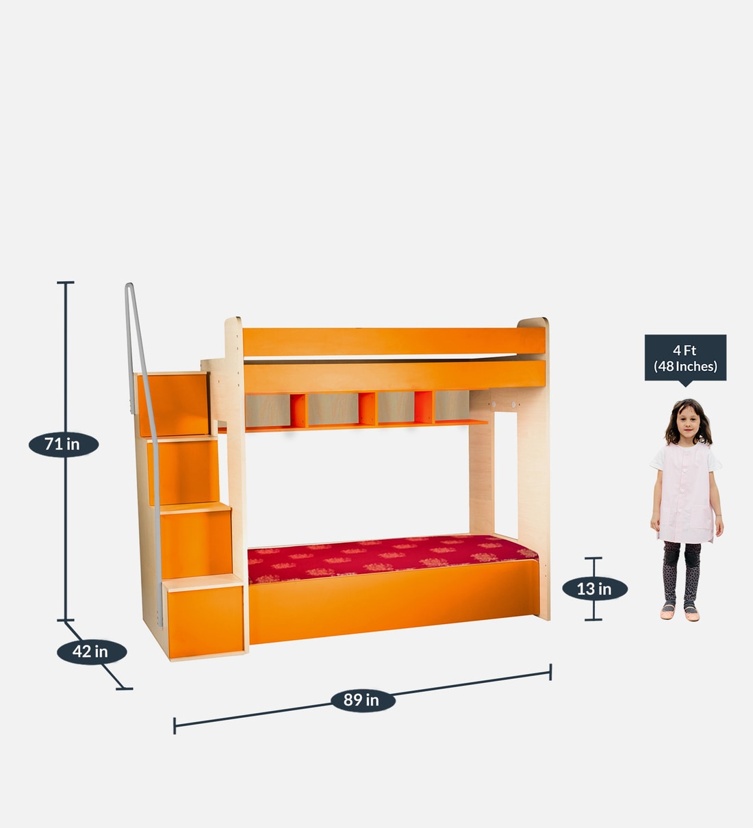 Buy Multi Flexi Bunk Bed in Orange Colour with Hydraulic Storage by