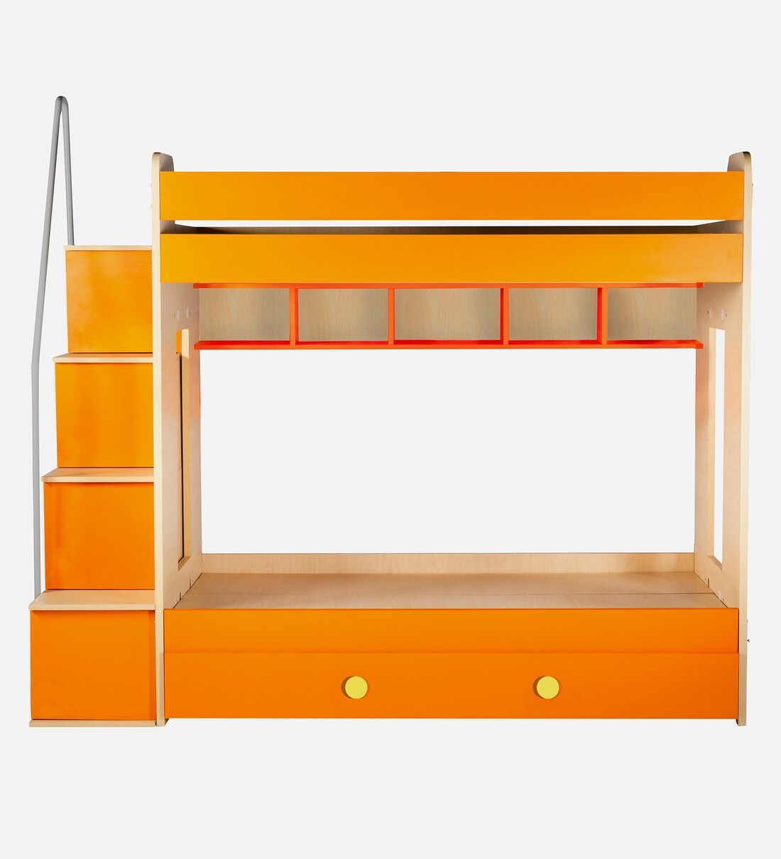 Buy Trundle Bunk Bed with Storage & Shelves in Orange Colour By YiPi