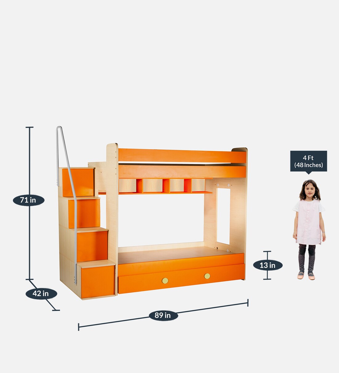 Buy Trundle Bunk Bed With Storage And Shelves In Orange Colour By Yipi Online Online Bunk Beds 3996