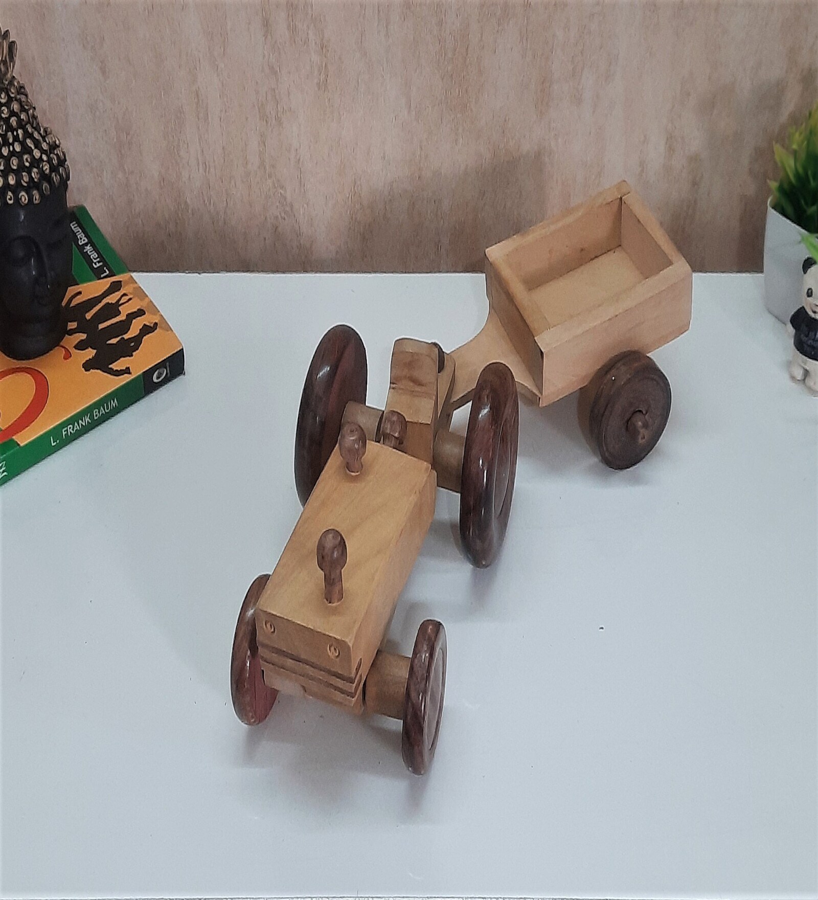 Tractor Yellow Natural Wood Collectible