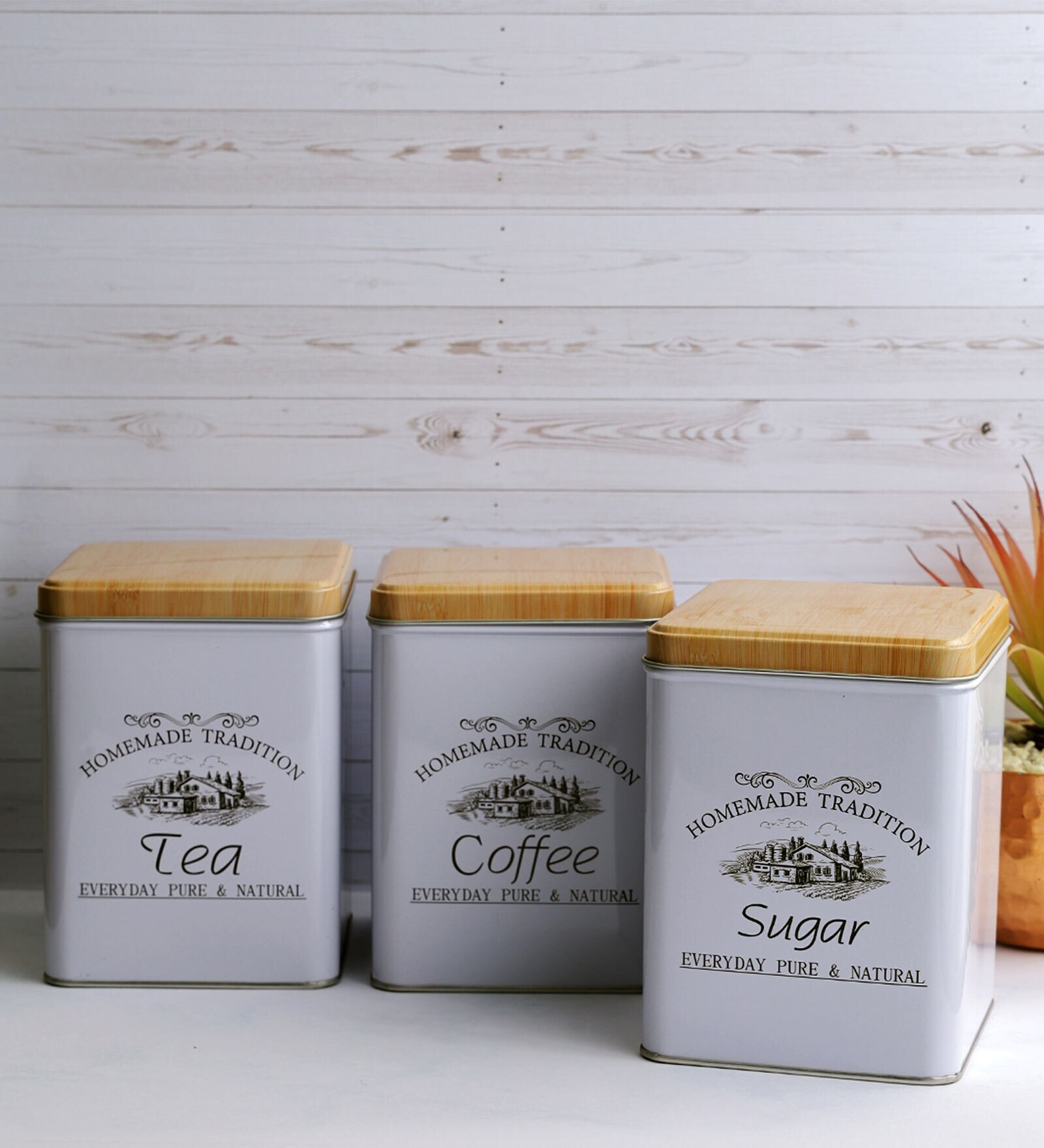 Tradition Vintage (Set of 3) White Metal Jar Container