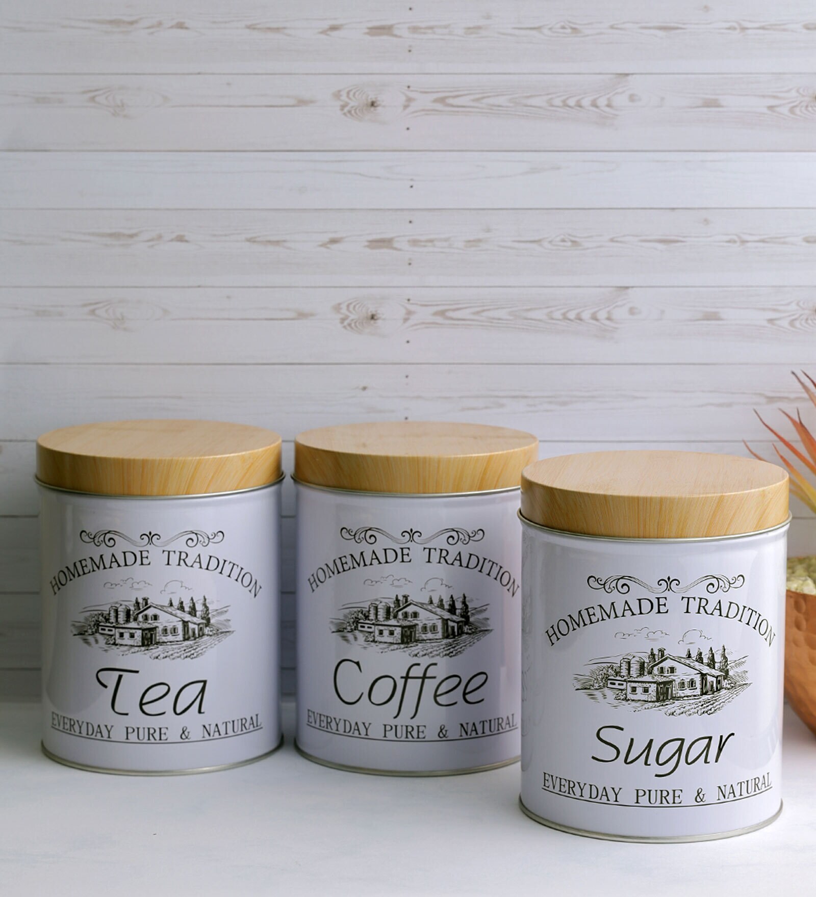 Tradition Vintage (Set of 3) White Metal Jar Container