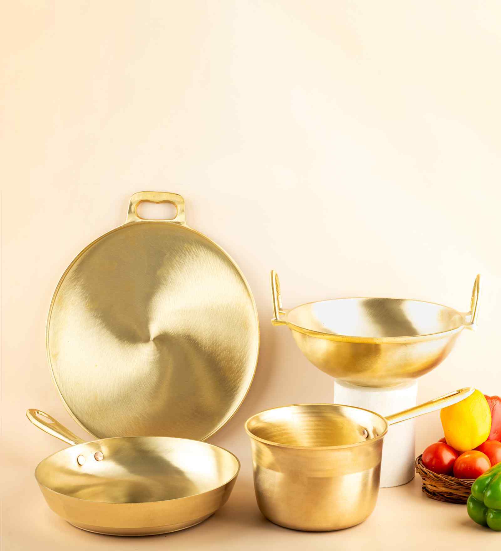 Bronze Family Combo Set kansa Dosa Tawa + Kadai + Fry Pan + Sauce Pan