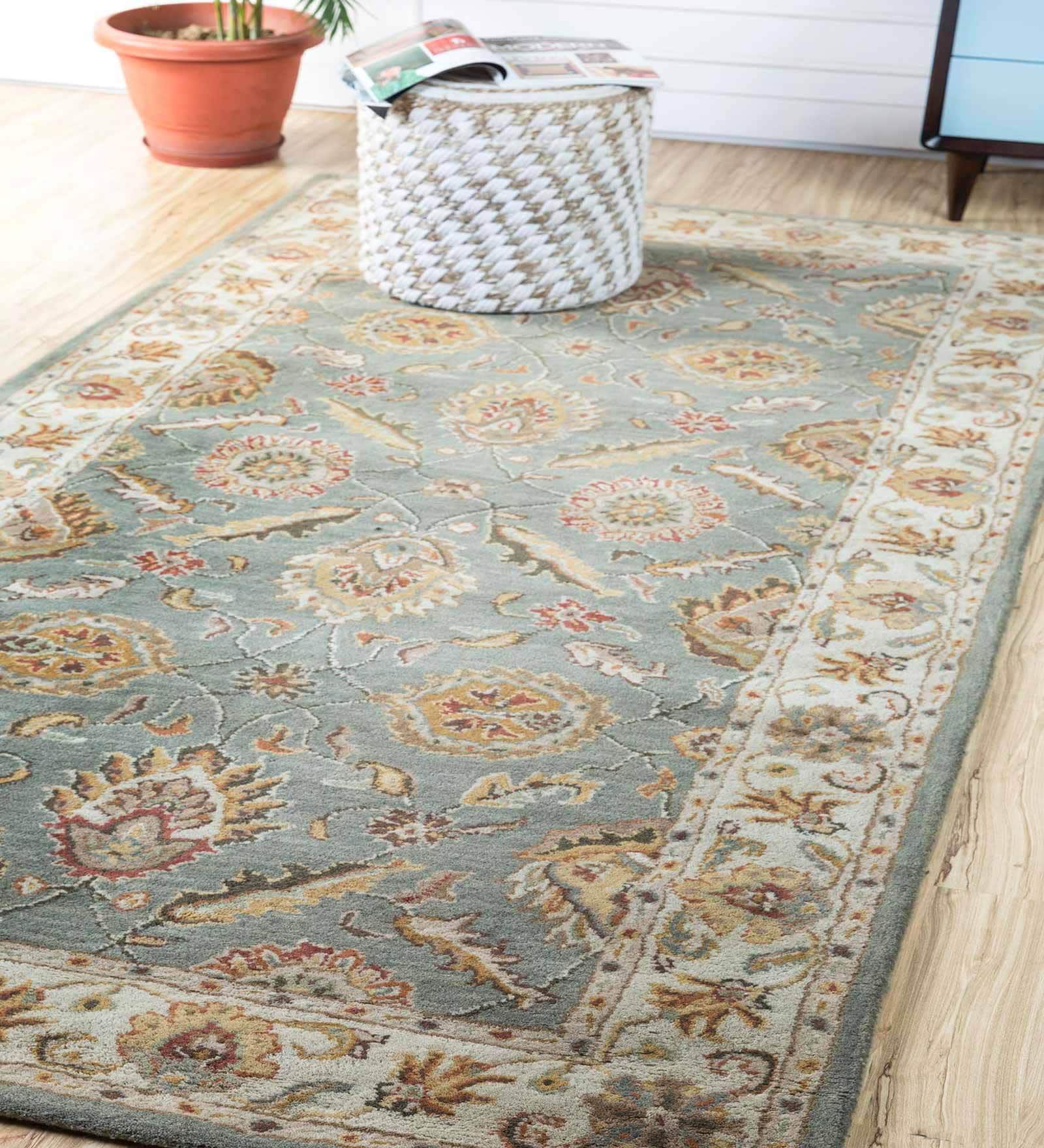 Green Wool Vintage 4  x 6  Feet Hand Tufted Carpet