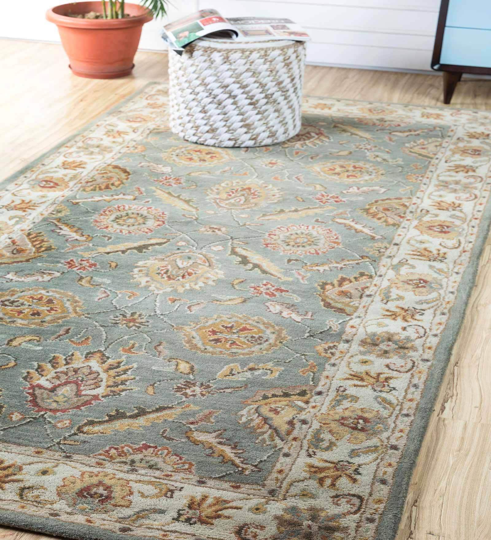 Green Persian Wool 5 ft x 7 ft Hand Tufted Carpet