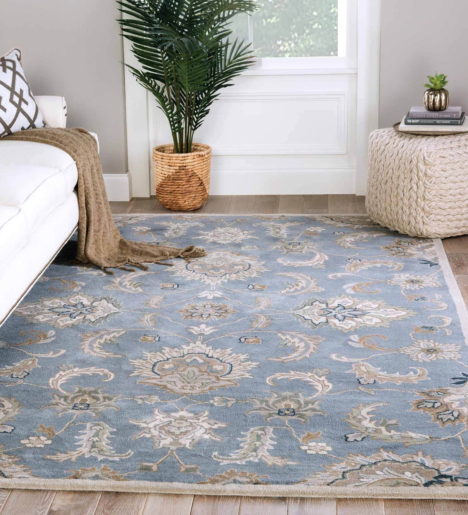 Blue Persian Wool 5 ft x 7 ft Hand Tufted Carpet