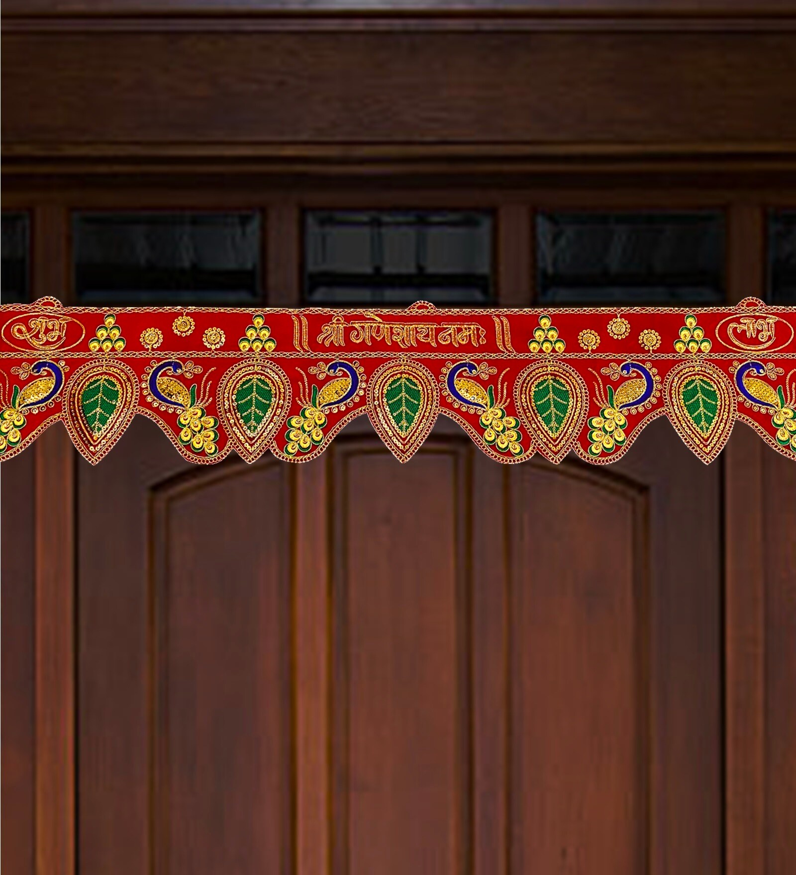Traditional Handmade Bandarwal Red Velvet 38 Inch Peacock Torans