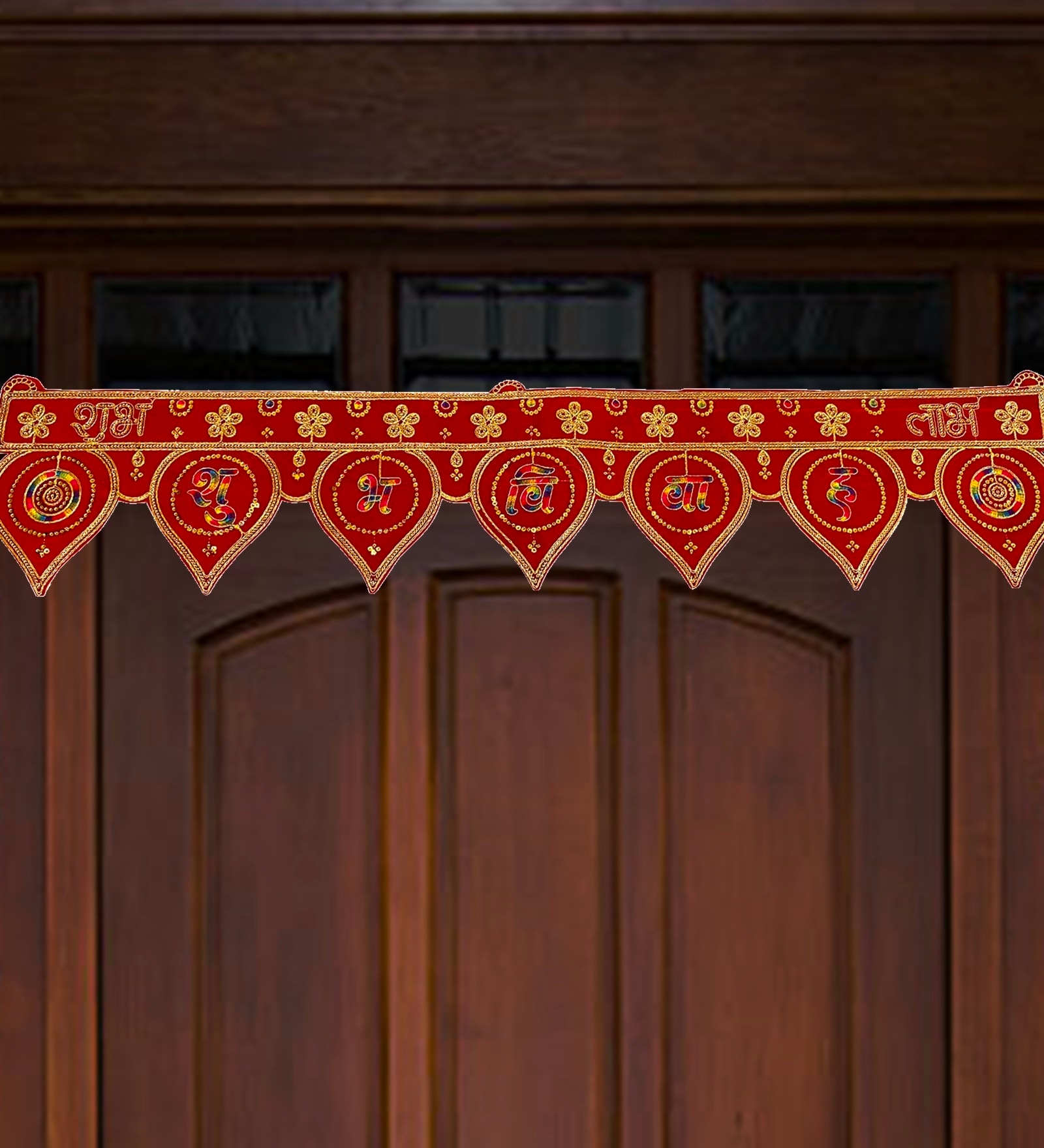 Traditional Handmade Bandarwal Red Velvet 38 Inch Leaf Torans