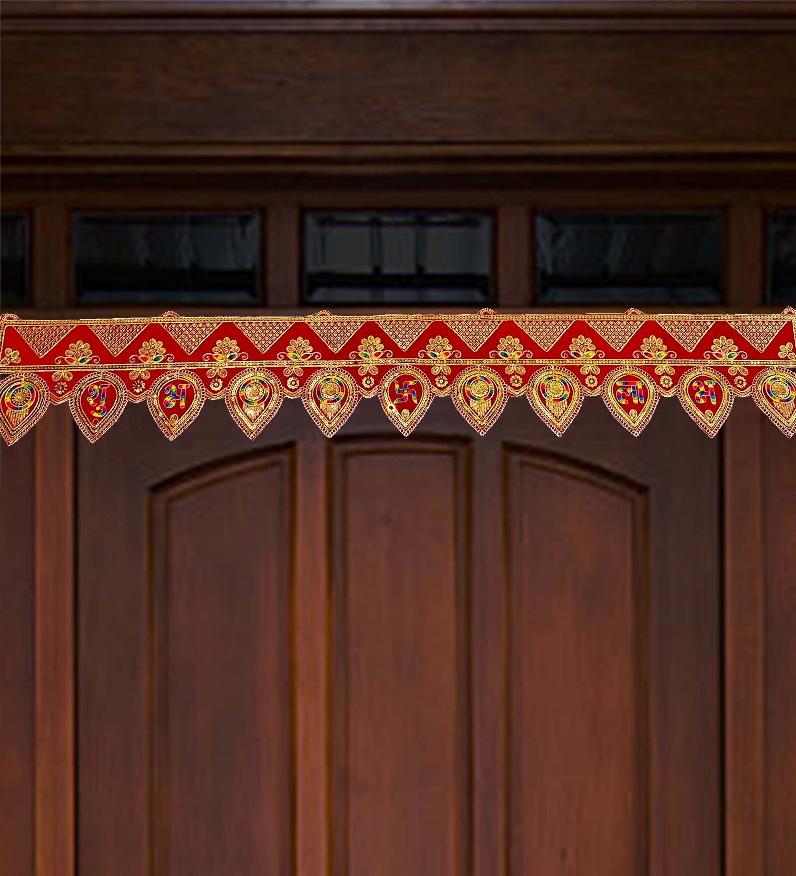 Traditional Handmade Bandarwal Red Velvet Om Torans