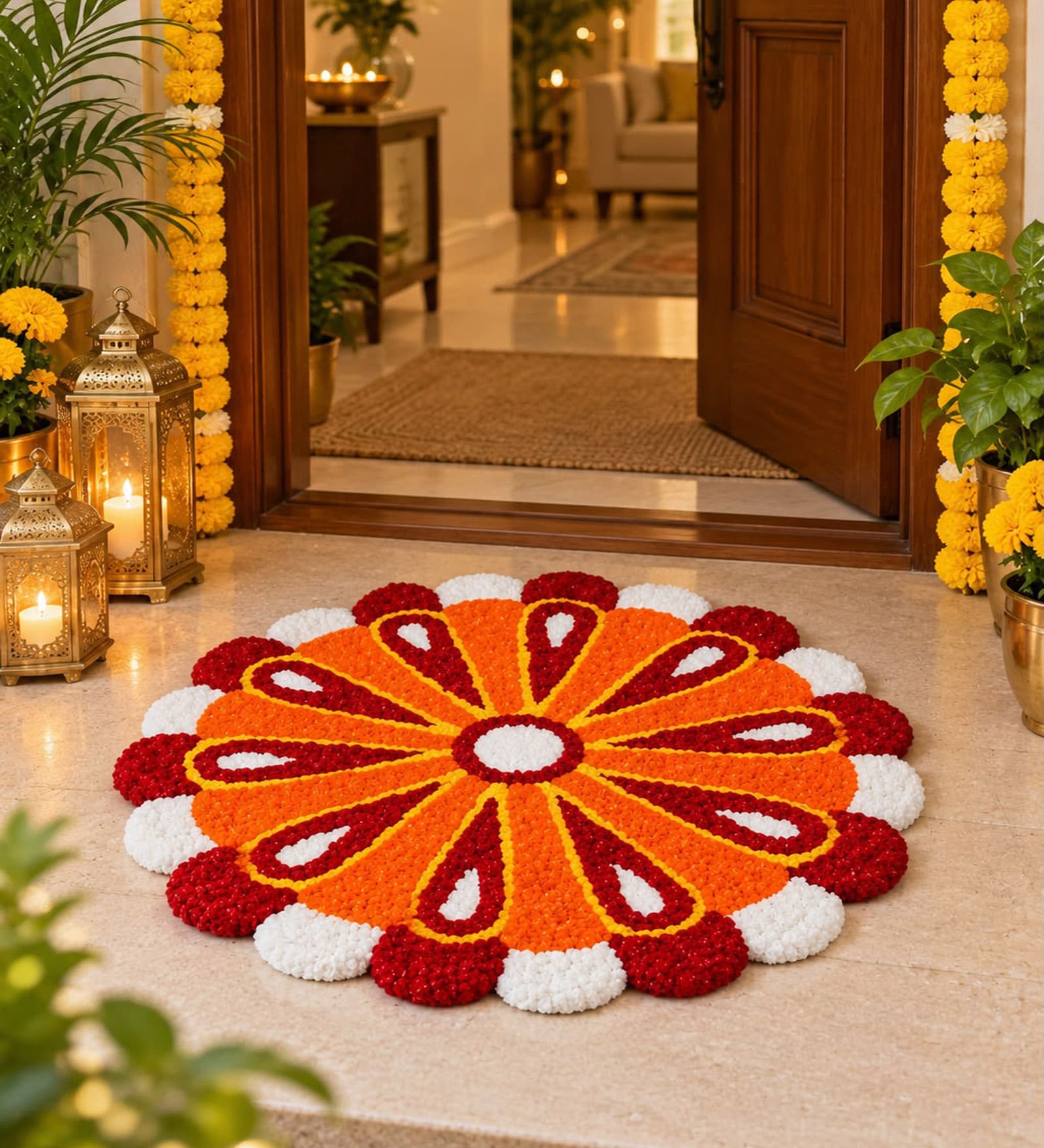 Traditional Handmade Floral Rangoli Door Mat