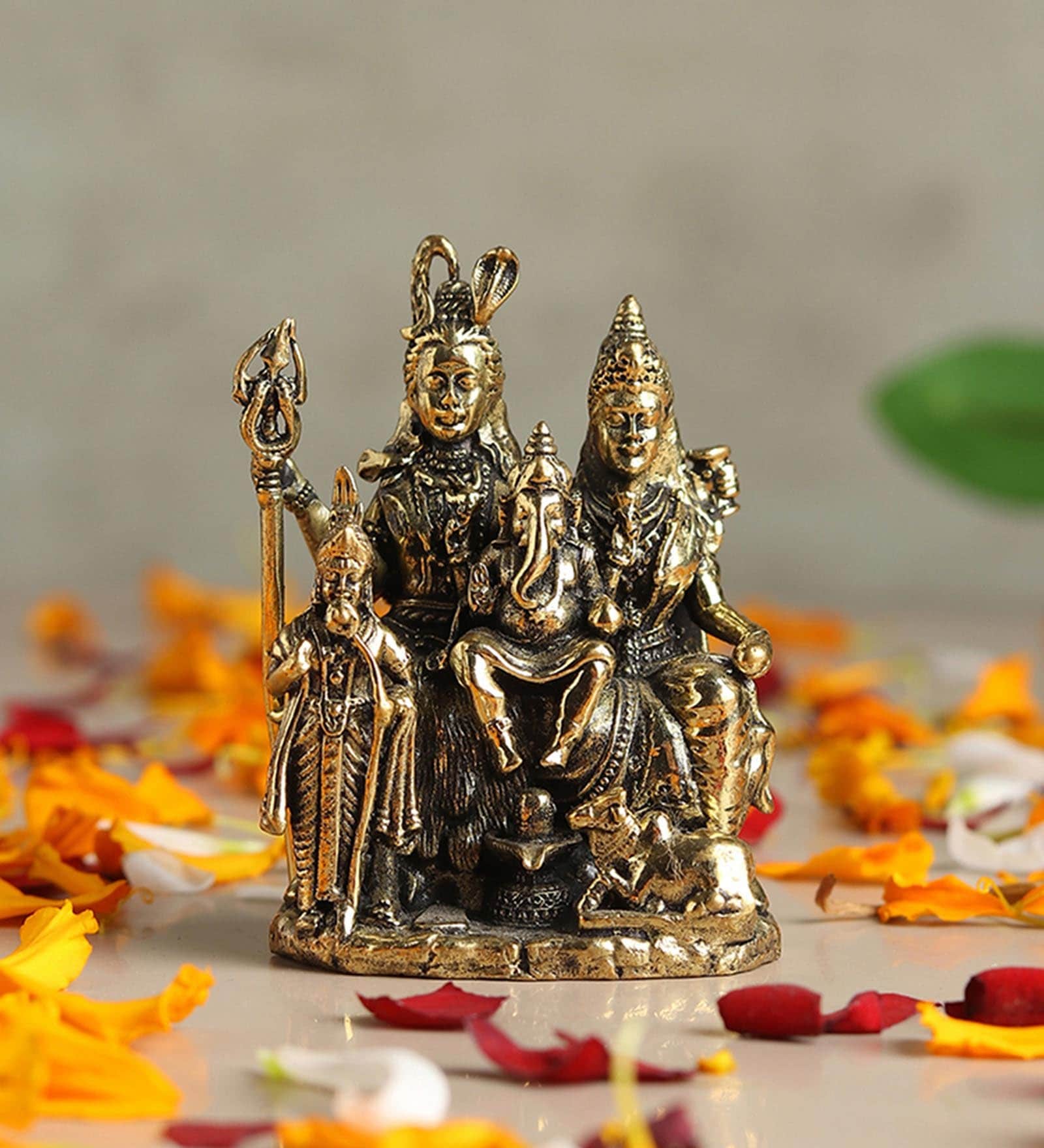 Golden Traditional Brass Lord Shiva Parivar