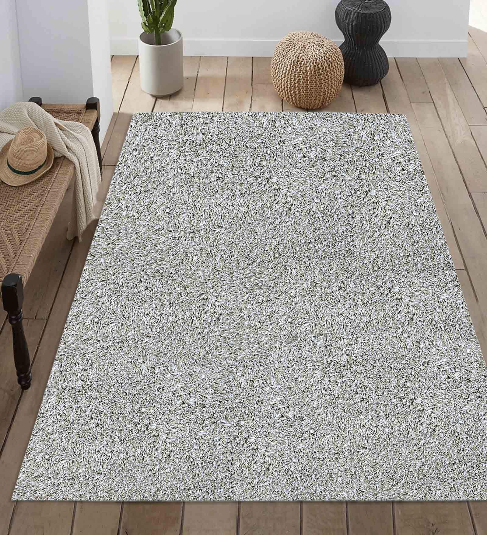 Grey Shaggy Fiber 4 ft x 6 ft Machine Made Carpet
