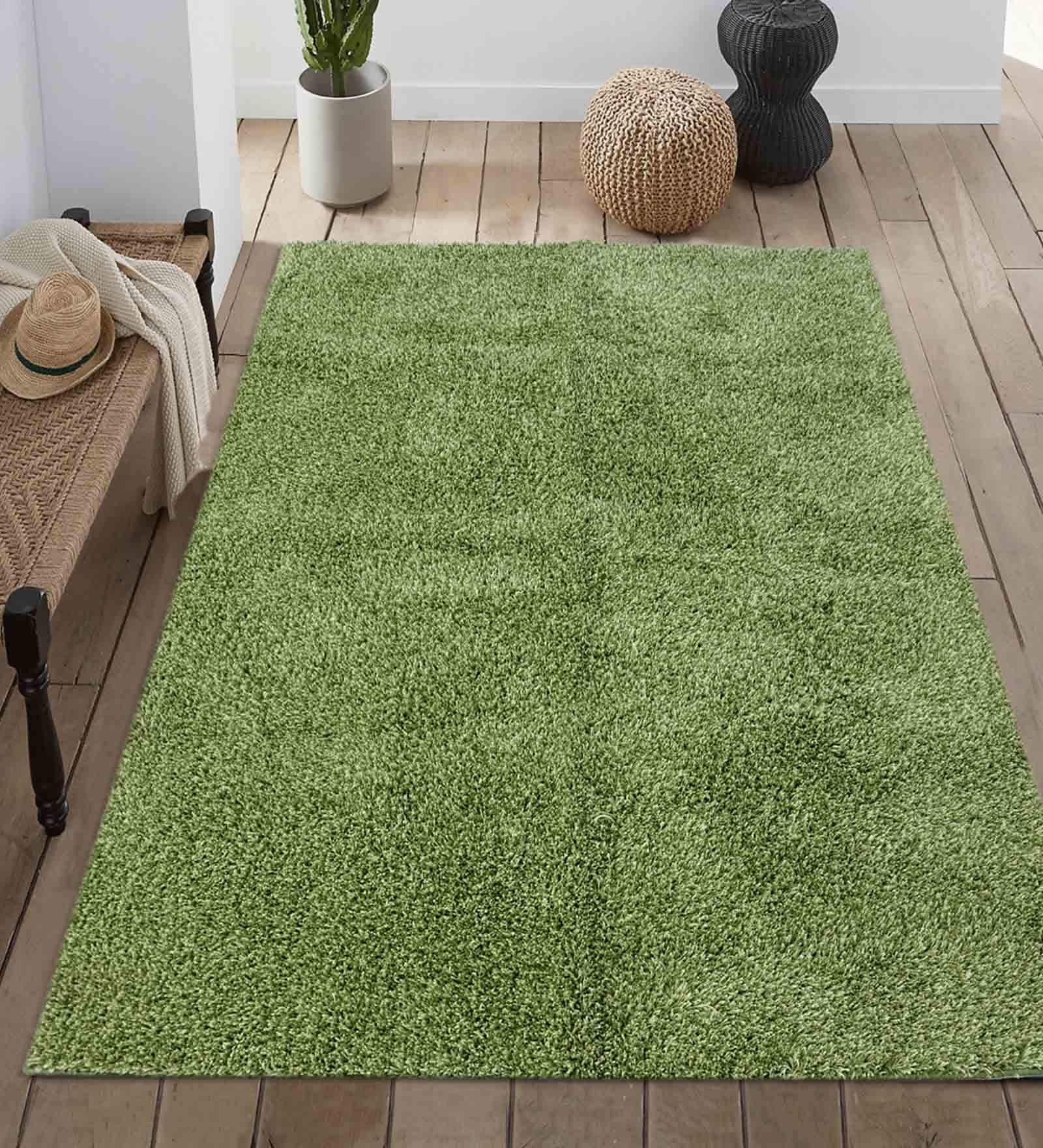 Buy Green Shaggy Fiber 4 ft x 6 ft Machine Made Carpet at 44% OFF by ...