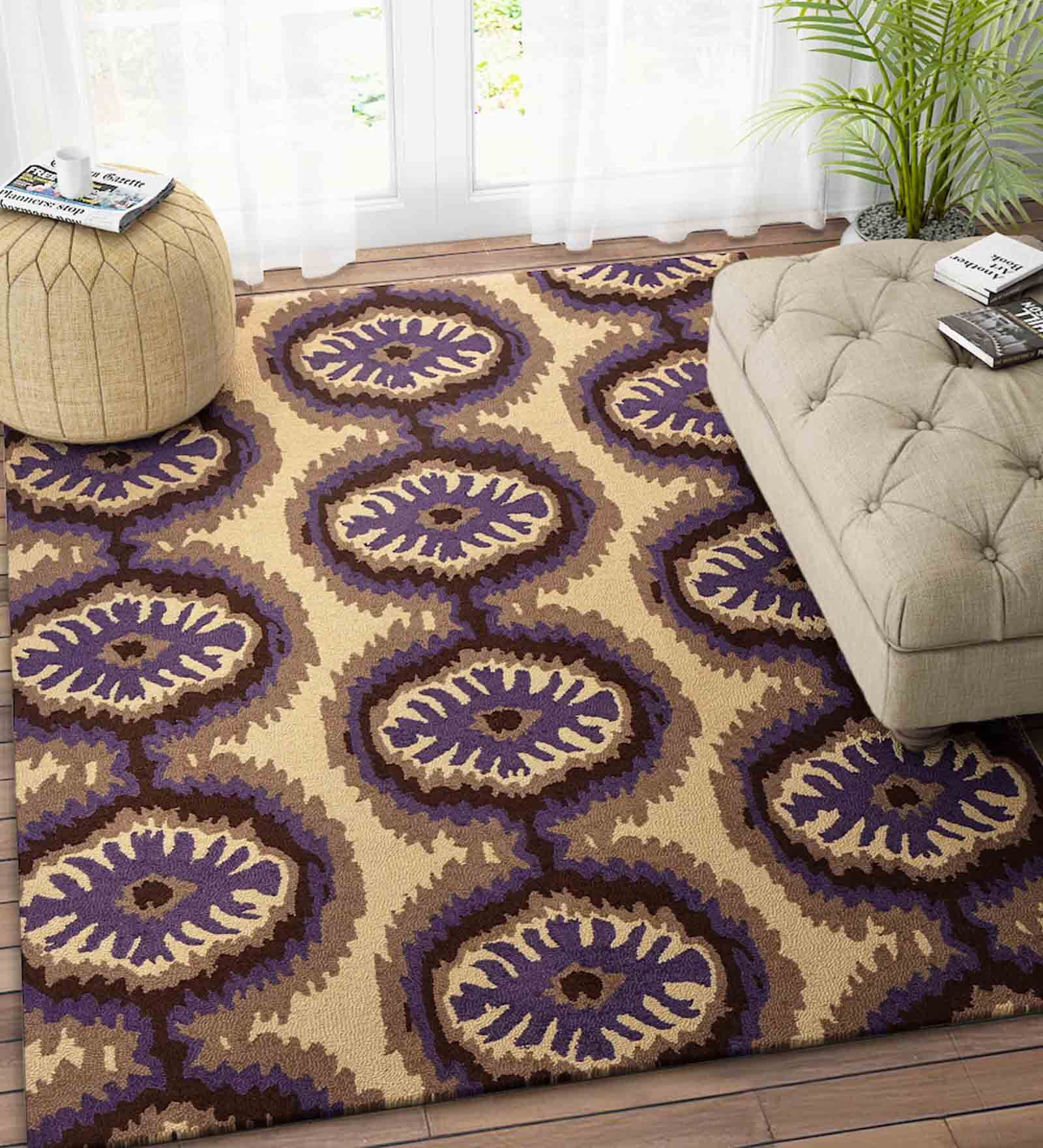 Beige Wool Geometrical 5  x 8  Feet Hand Tufted Carpet