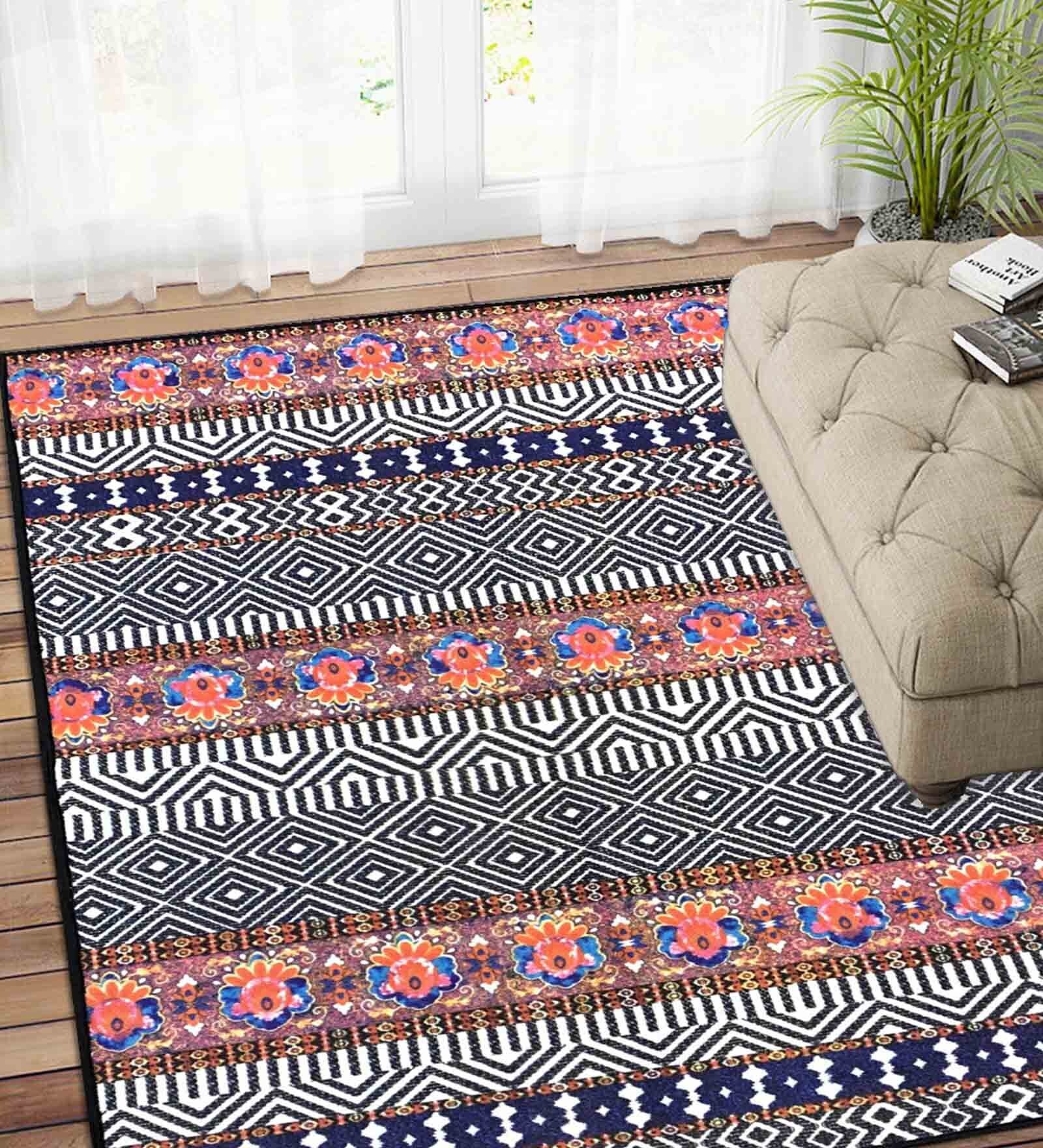 Multicolor Persian Polyester 3 ft x 5 ft Machine Made Carpet