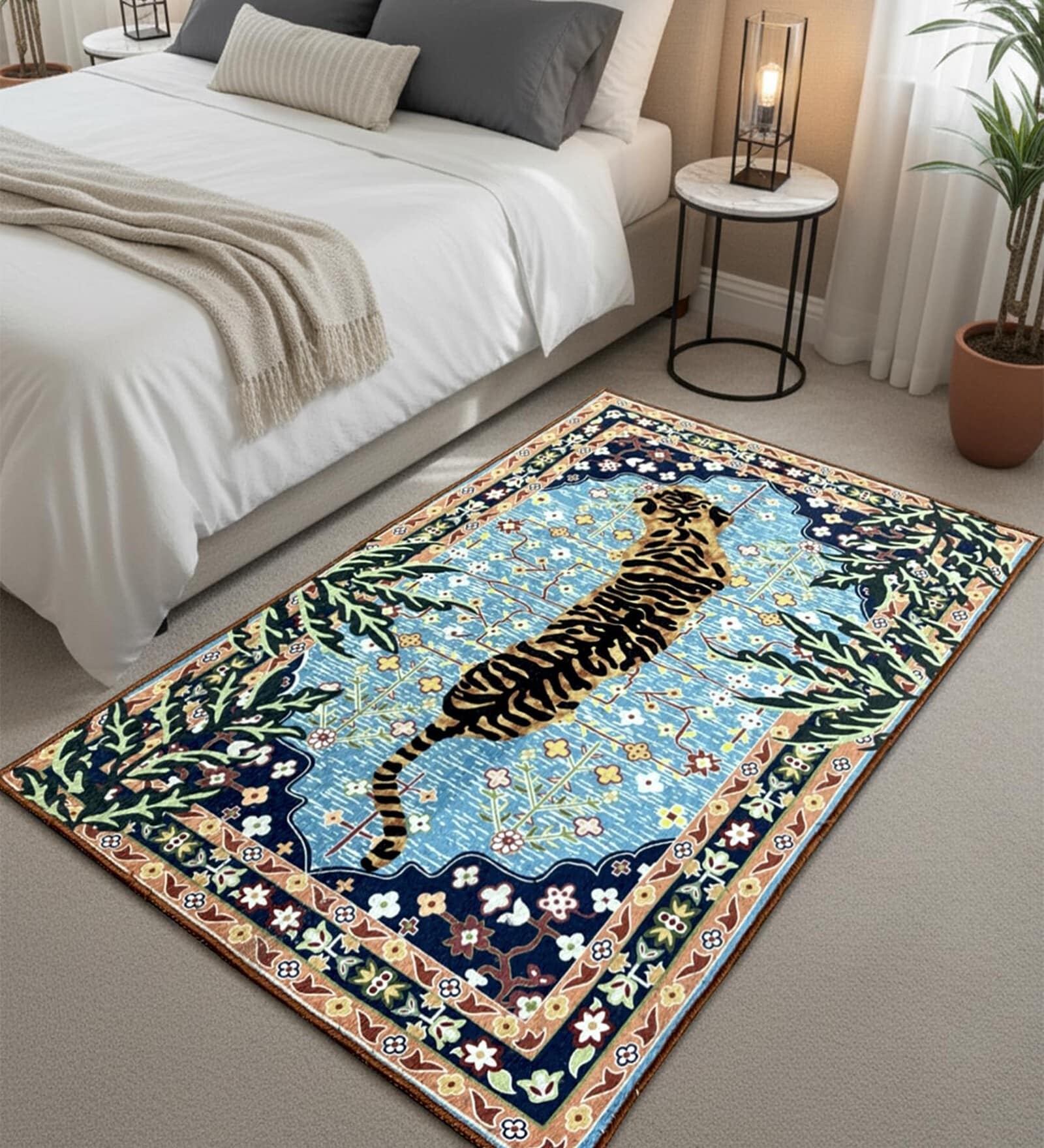 Traditional Tiger Printed Polyester 3 X 5 Feet Machine Made Carpet