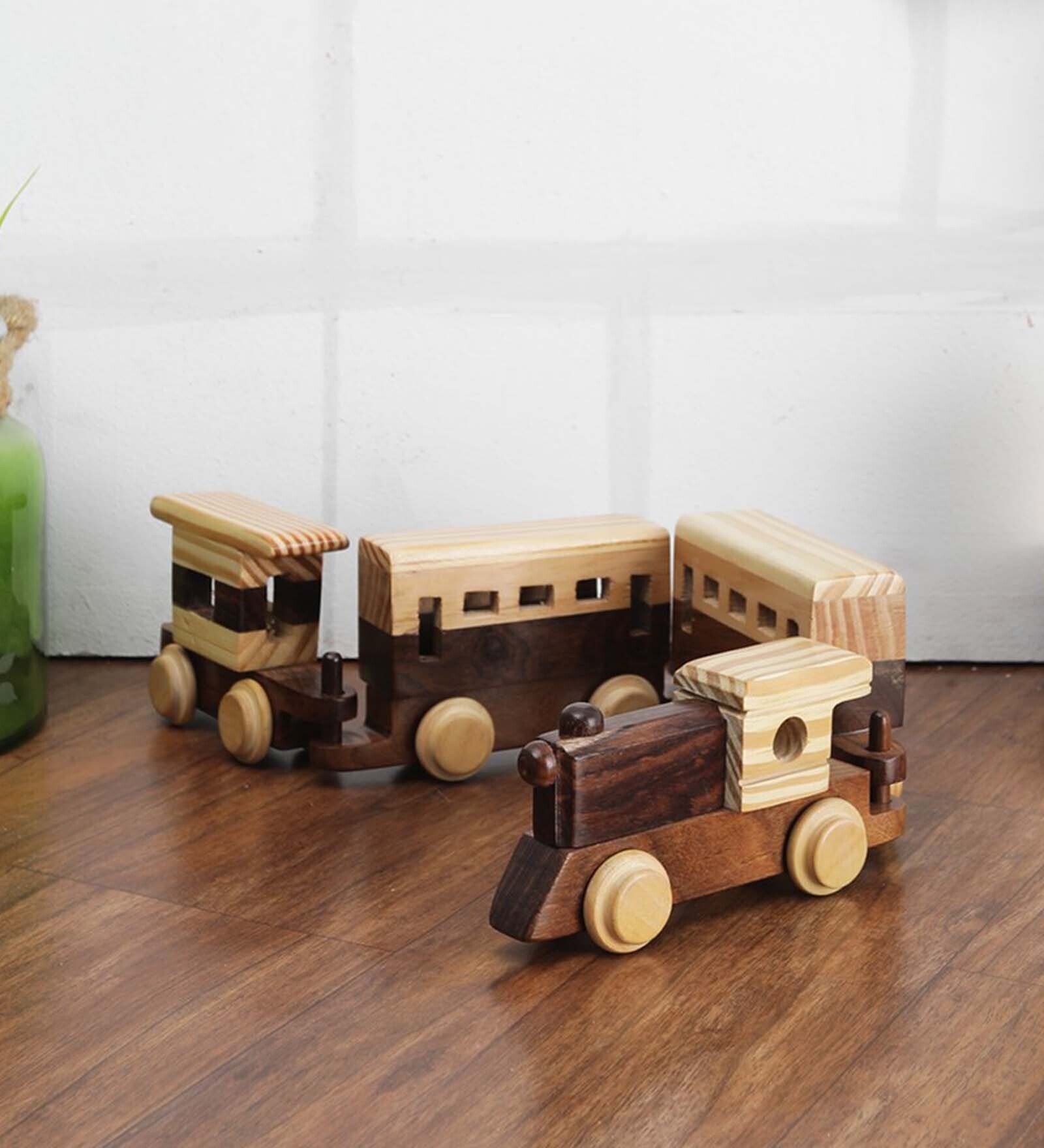 Train Handmade Multicolor Pine & Sheesham Wood Transport Decor