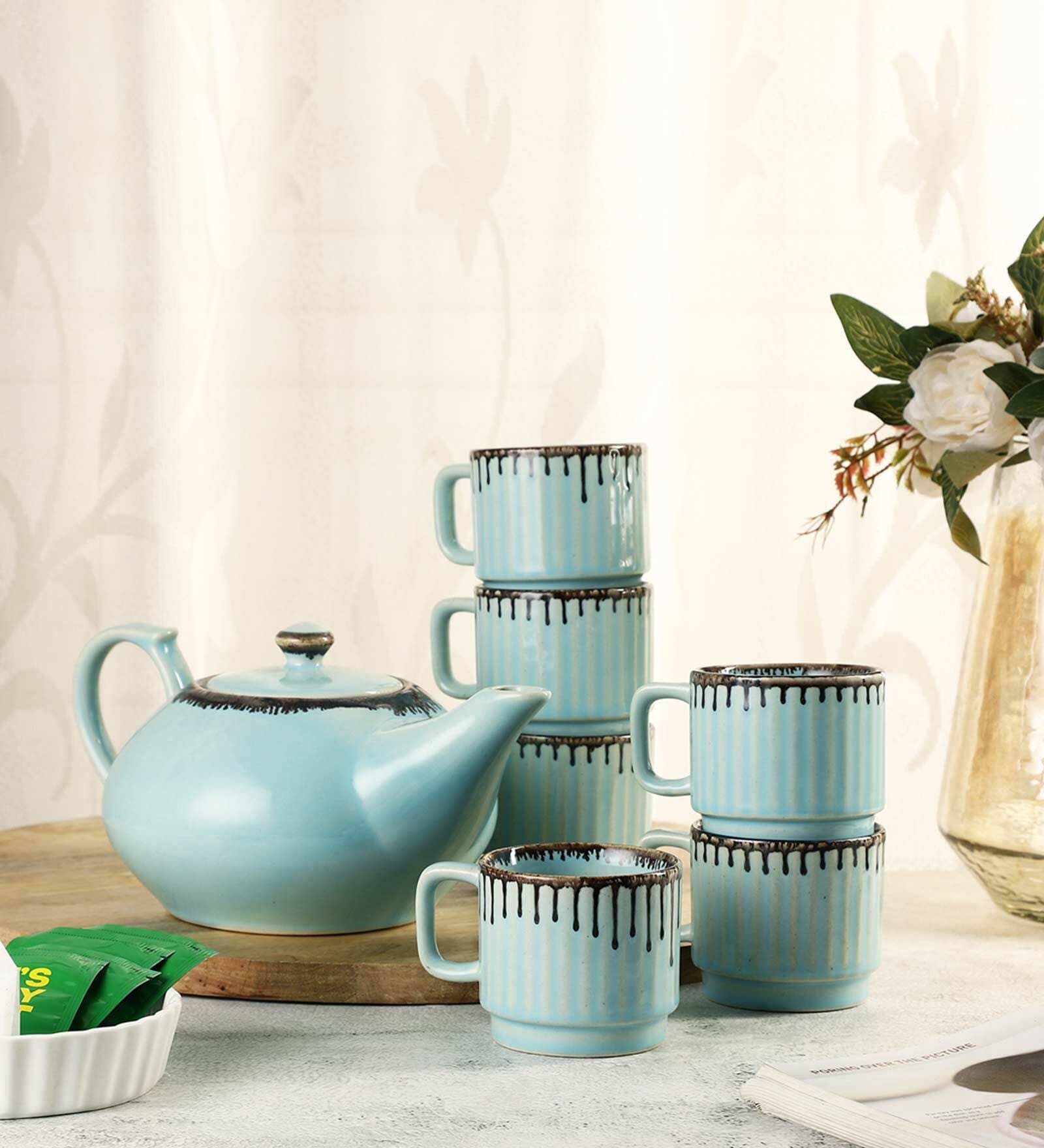 Tranquil Mint Green & Brown Ceramic (Set of 7) Teaware Set Tranquil Mint Green & Brown Ceramic (Set of 7) Teaware Set