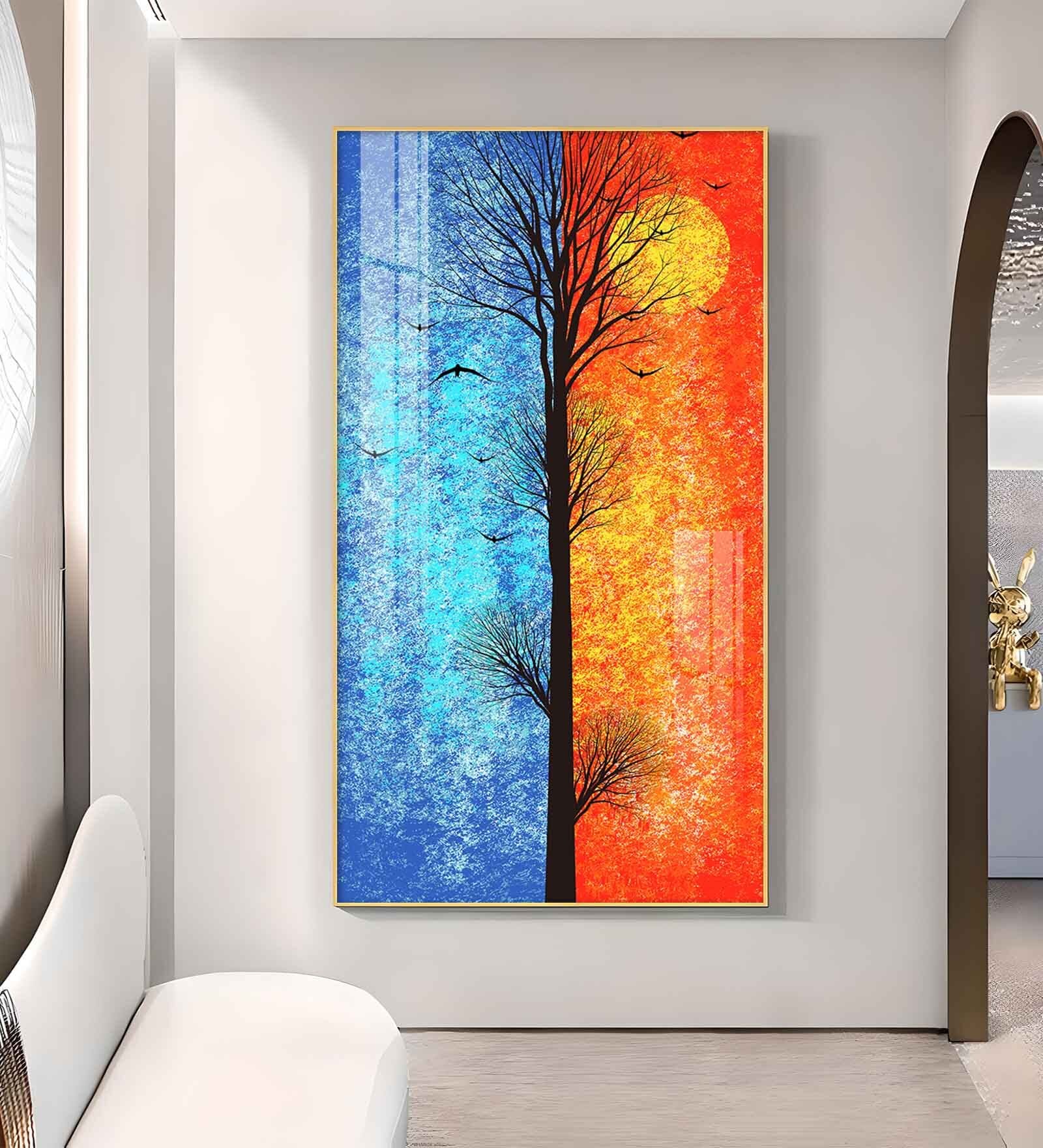 Tranquil Heights Glass Finish Vertical Wall Art