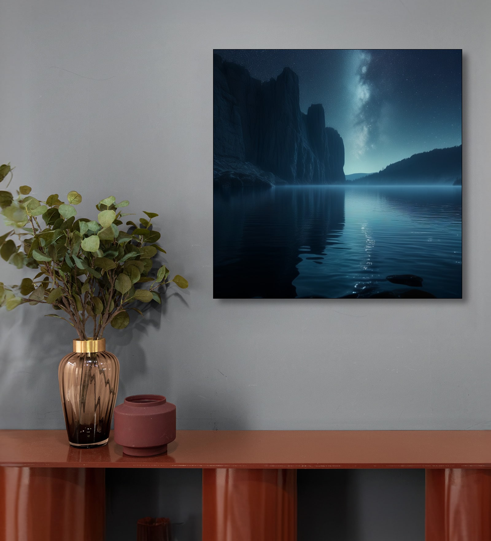 Tranquil Lakeside Canvas Printed Wall Painting Black Frame