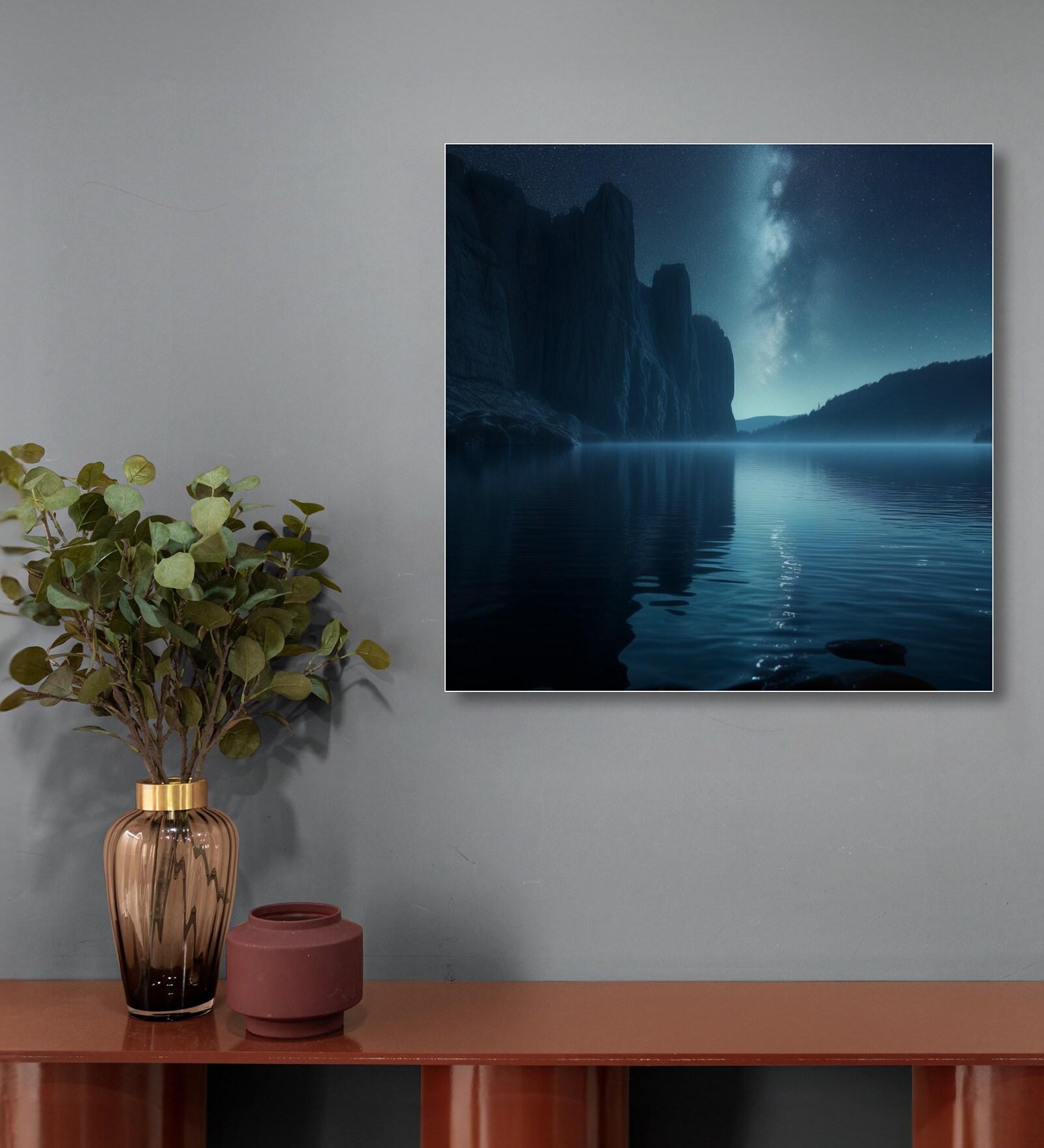 Tranquil Lakeside Canvas Printed Wall Painting White Frame