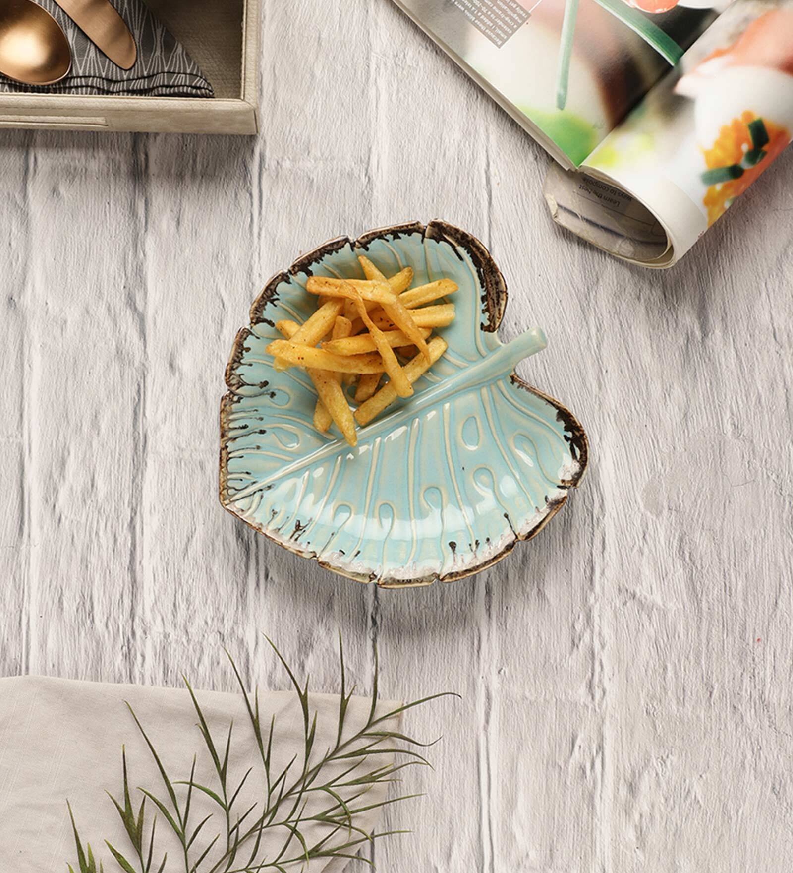 Buy Tranquil Leaf Pastel Green 8 Inch Ceramic Appetizer Platter at 35