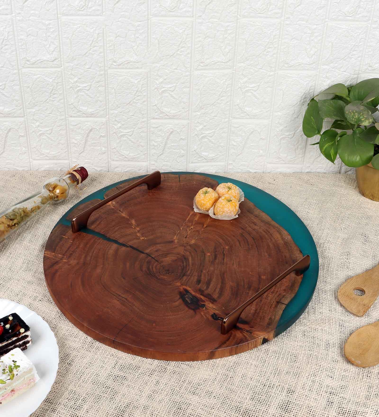 Translucent Aqua Wood Handcrafted Appetizer Platter