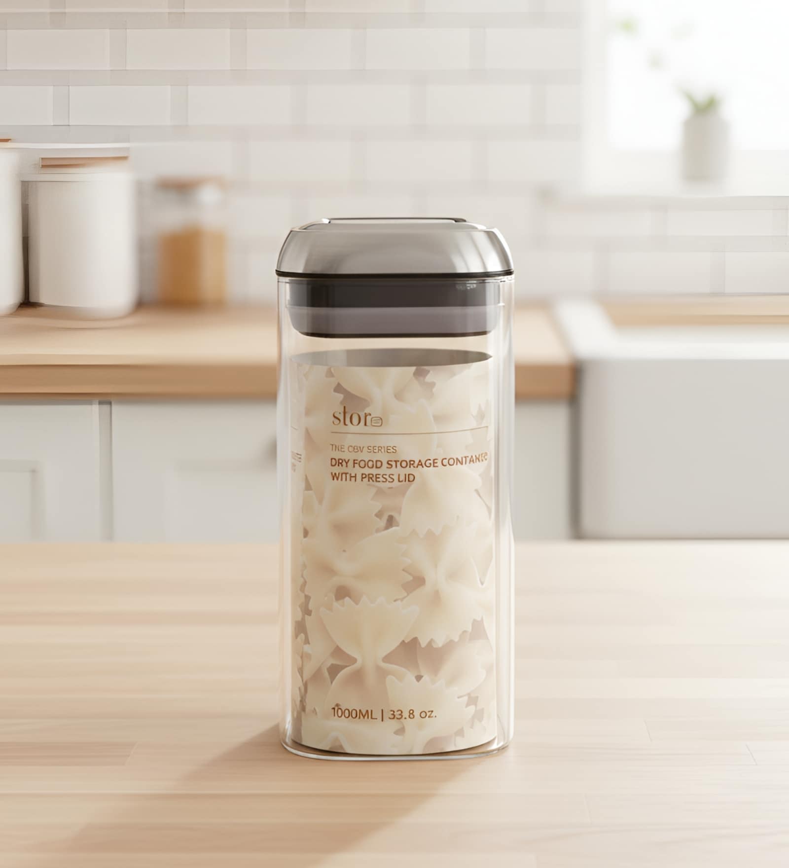 Transparent 1000 ml Borosilicate Glass Storage Container with Airtight Stainless Steel Press Lid