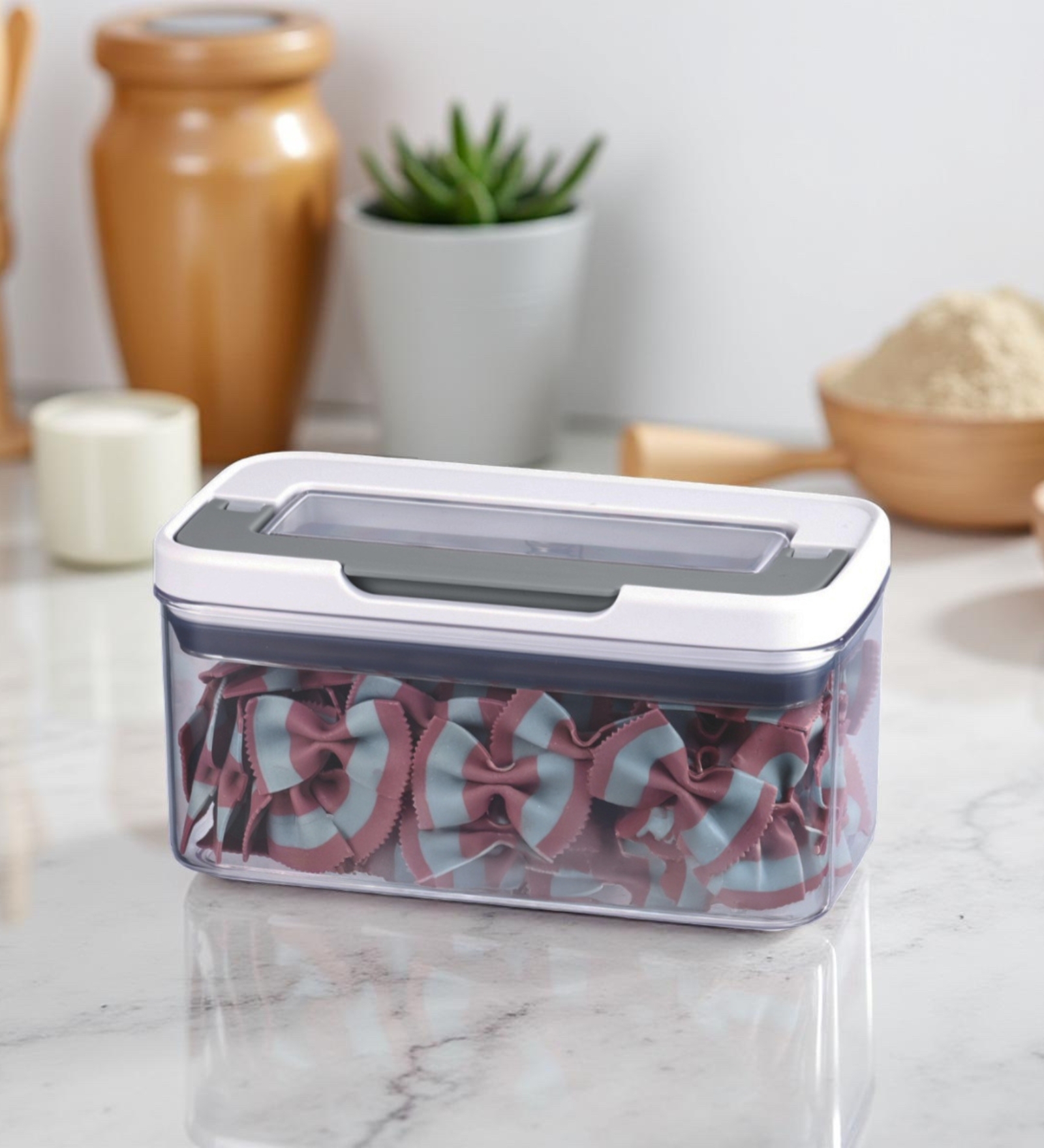 Transparent 1000 ml Dry Food Storage Container with Flip-n-Lock Airtight Lid