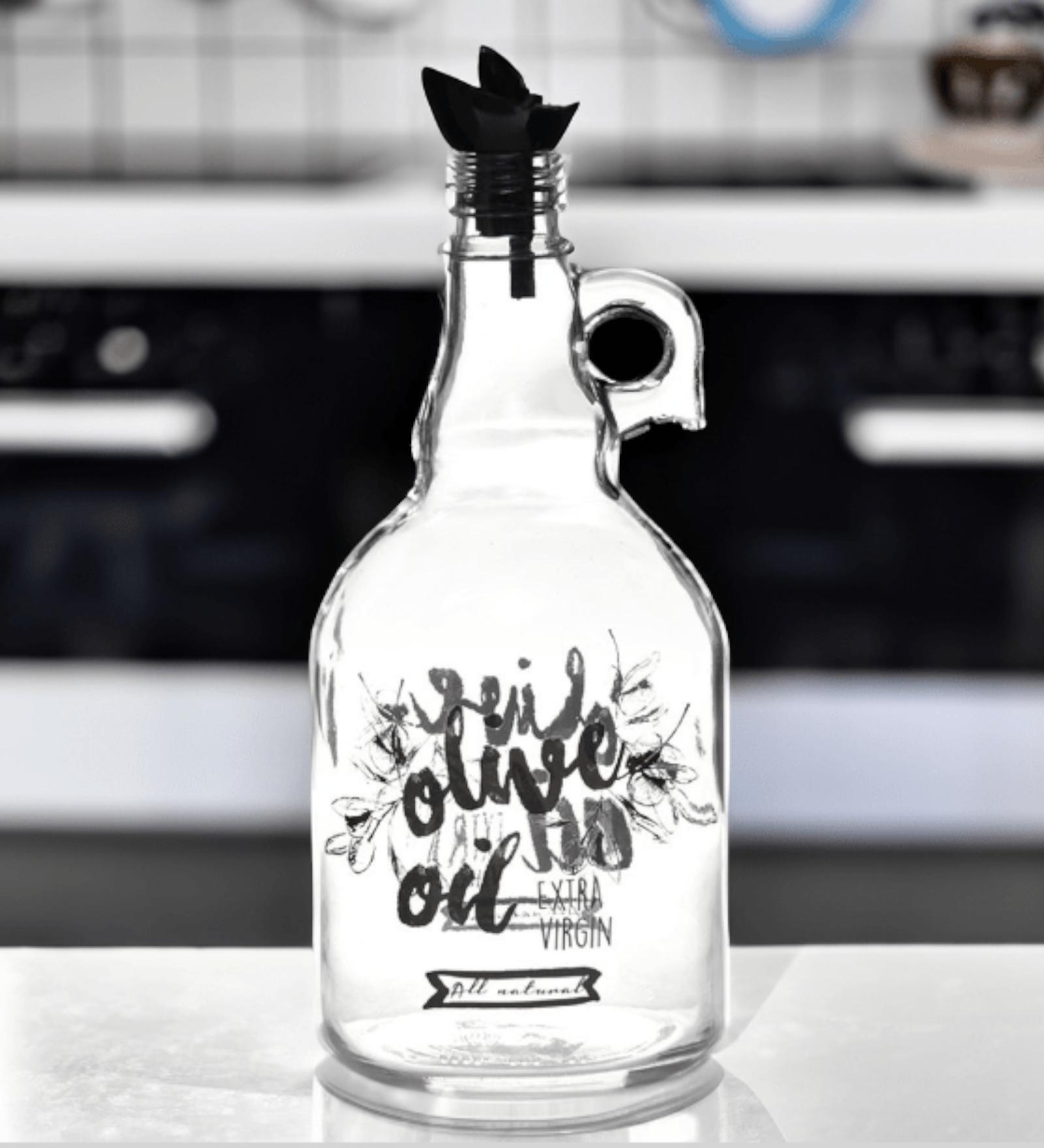 Transparent 1000 ml Glass Oil Dispenser Bottle (Transparent & Black)