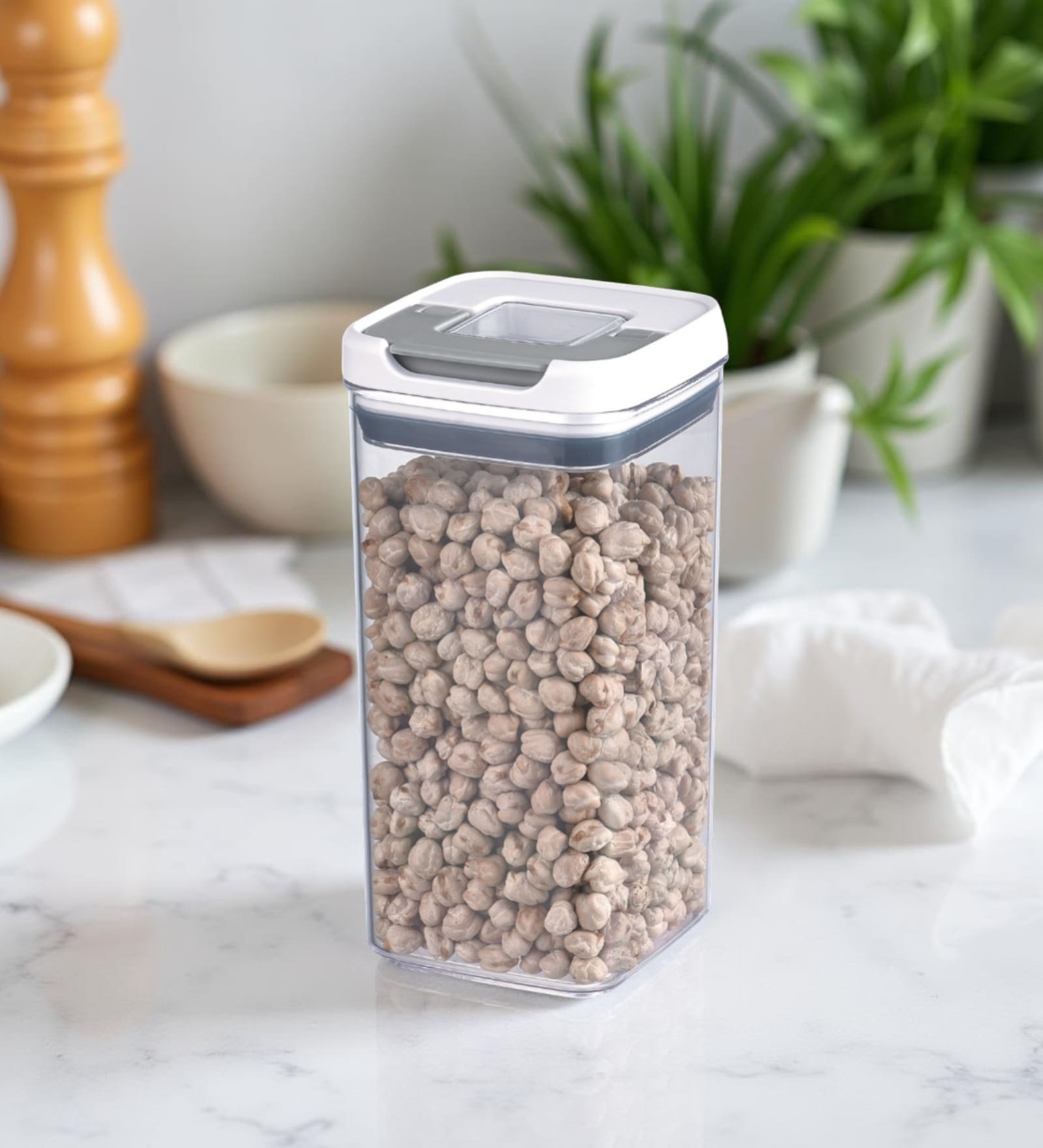 Transparent 1200 ml Dry Food Storage Container with Flip-n-Lock Airtight Lid