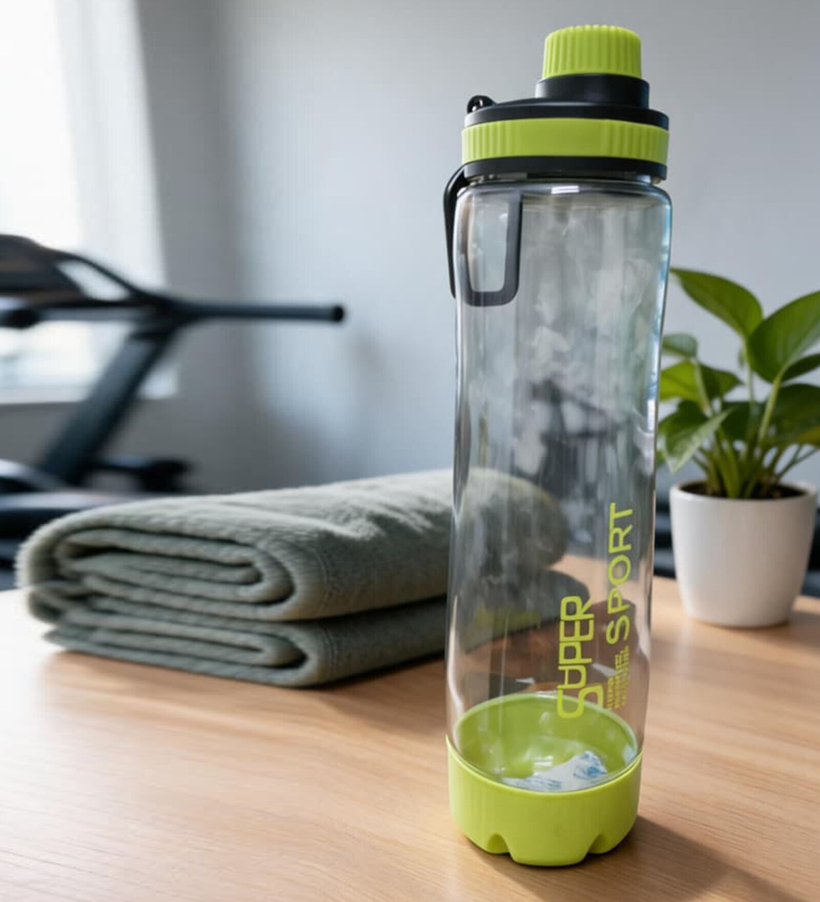 Transparent Green Sports Water Bottle with Flip Top & Carry Loop, 700 ml