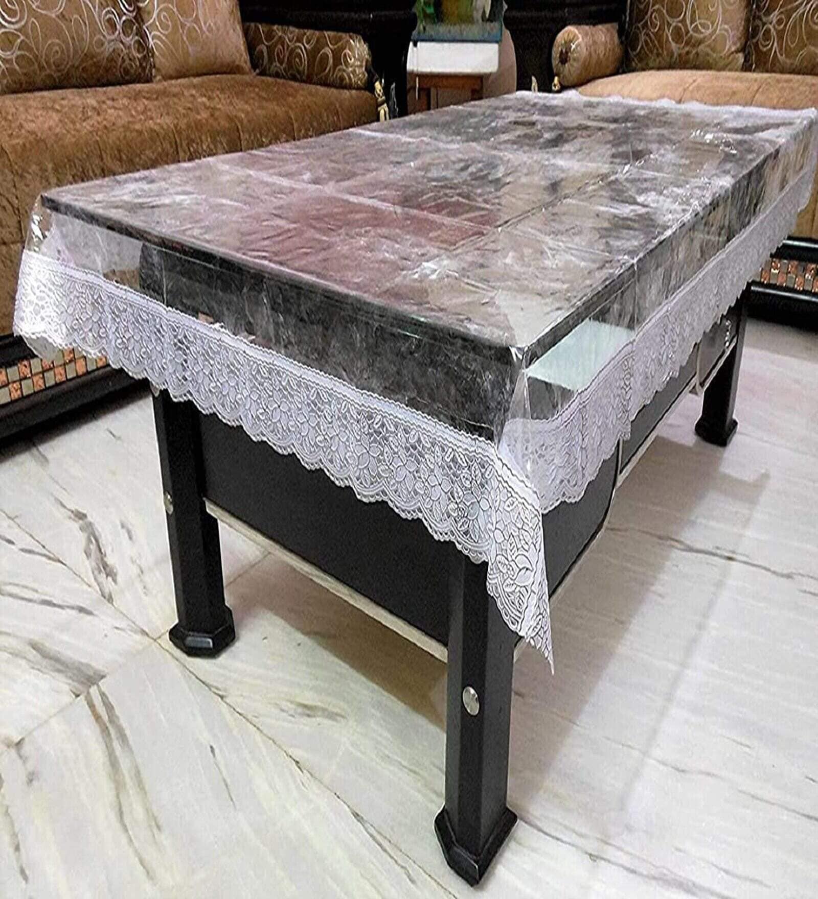 Transparent Solid Heat-Resistant, Waterproof (60x40) Silver Lace Border Tablecloth