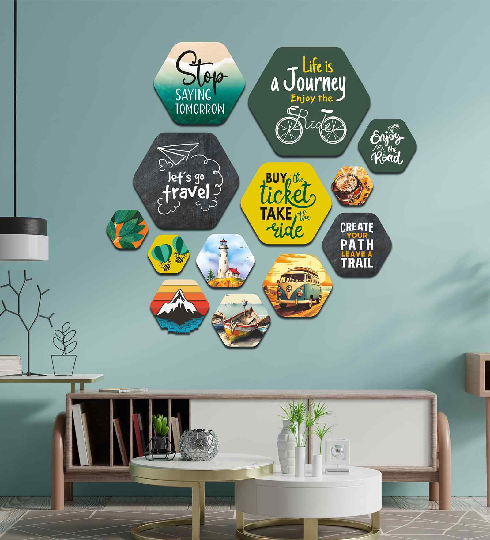 Set of 13 Travel Journey Quotes Wooden Wall Hanging