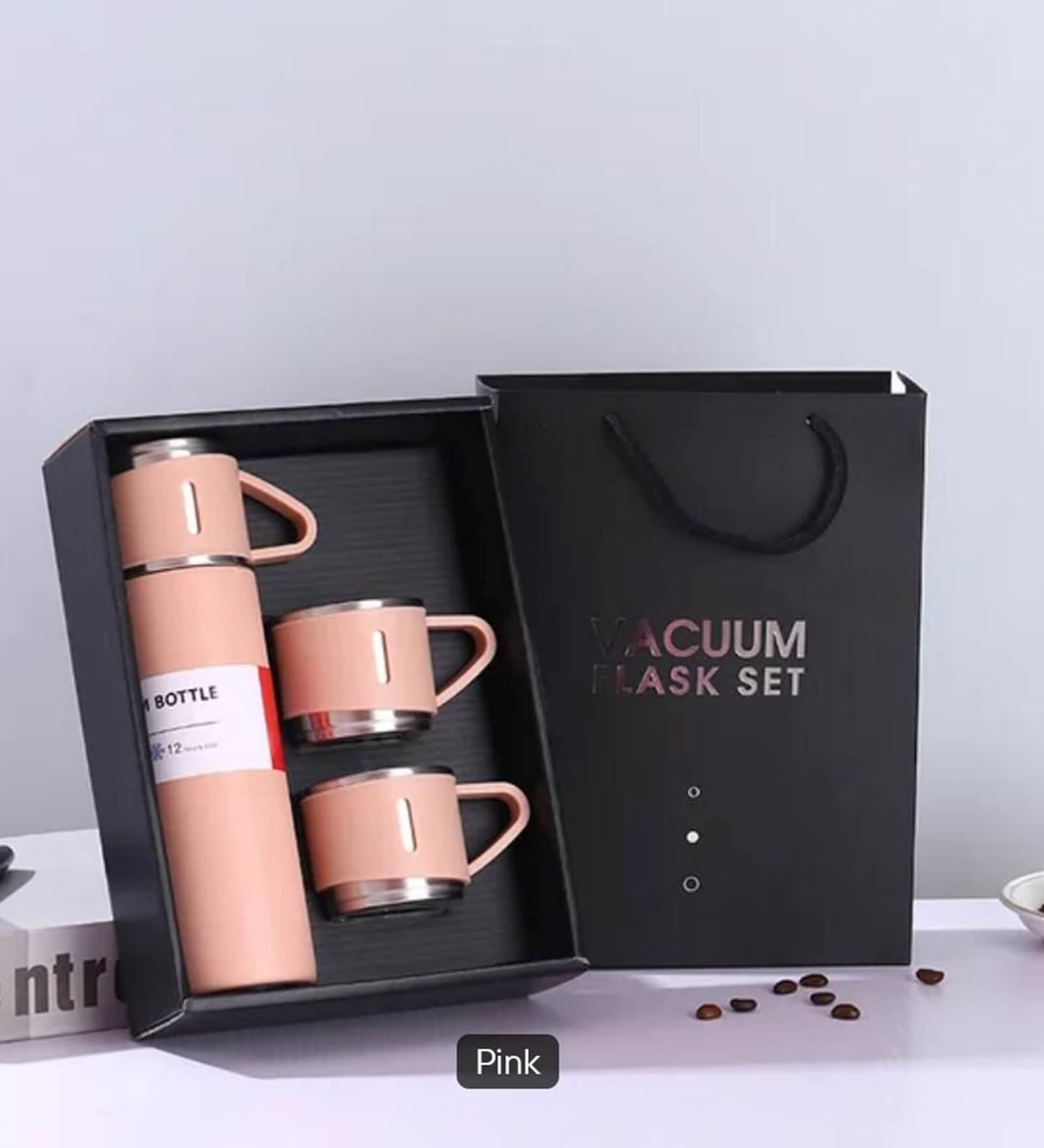 Travel Vacumm Flask Pink with 2 Cups