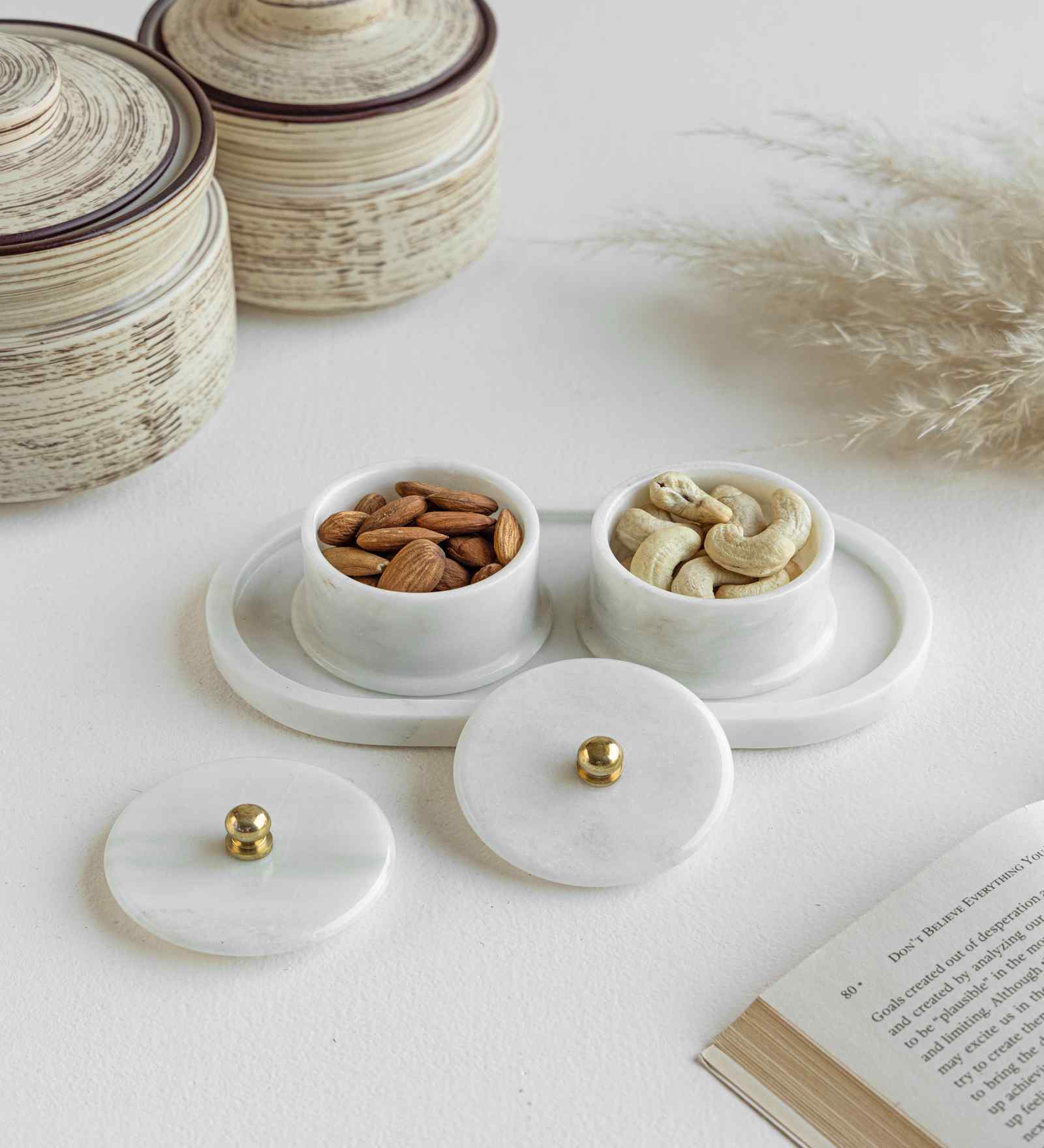 White Marble Tray & 2 Trinkets Set