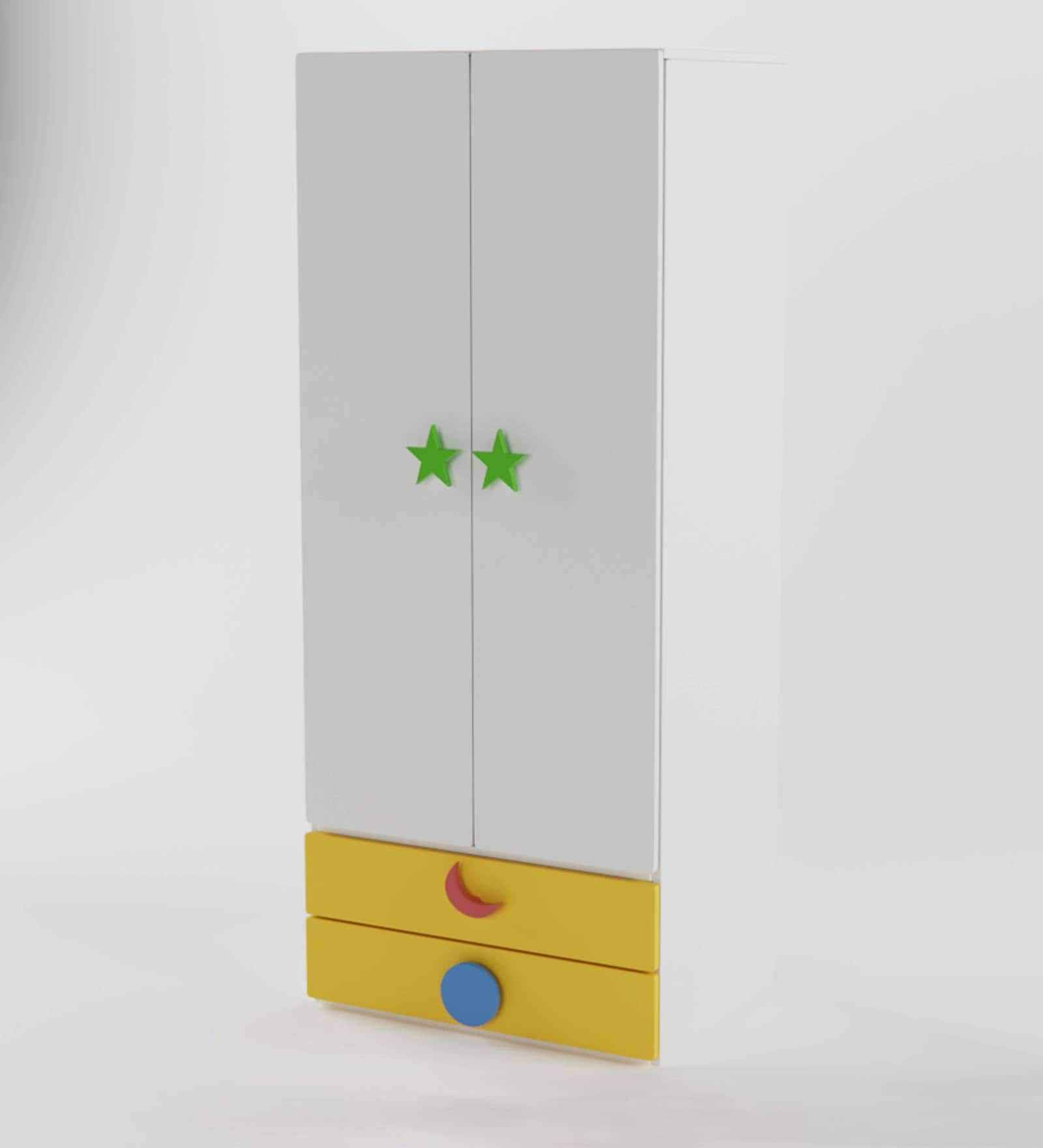 Treasure Kids 2 Door Wardrobe in Yellow Finish