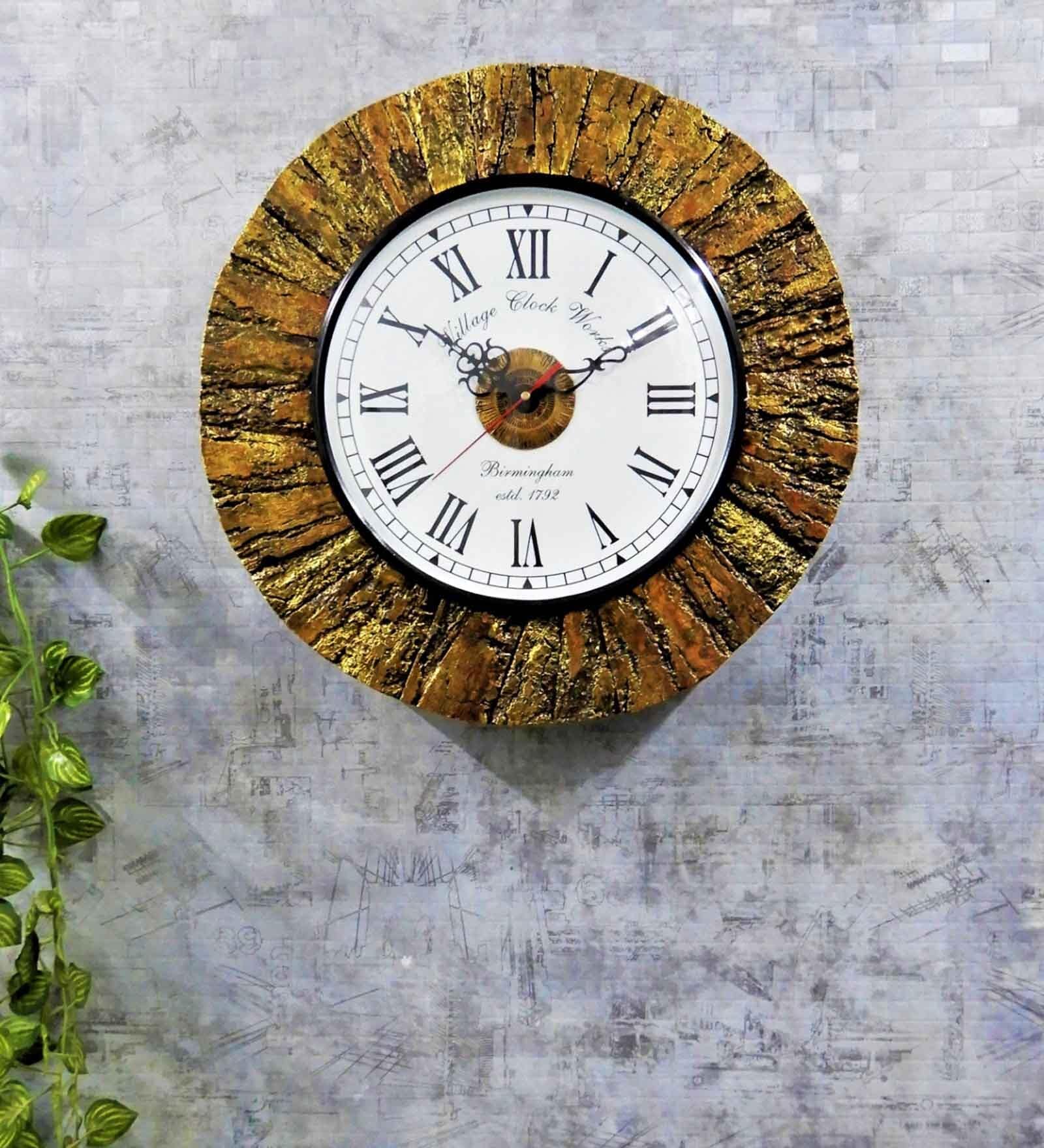 Tree Bark Wooden Roman Dial Analog Wall Clock