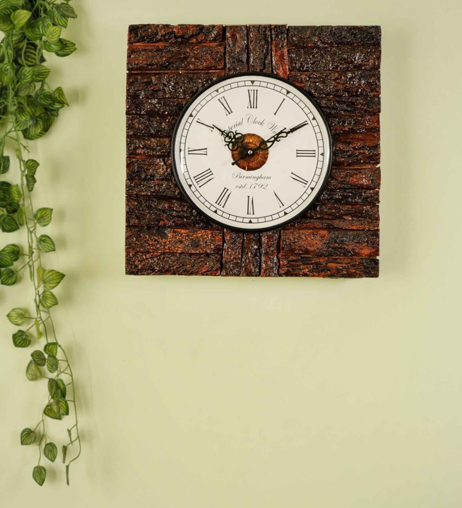 Tree Bark Wooden Roman Dial Analog Wall Clock
