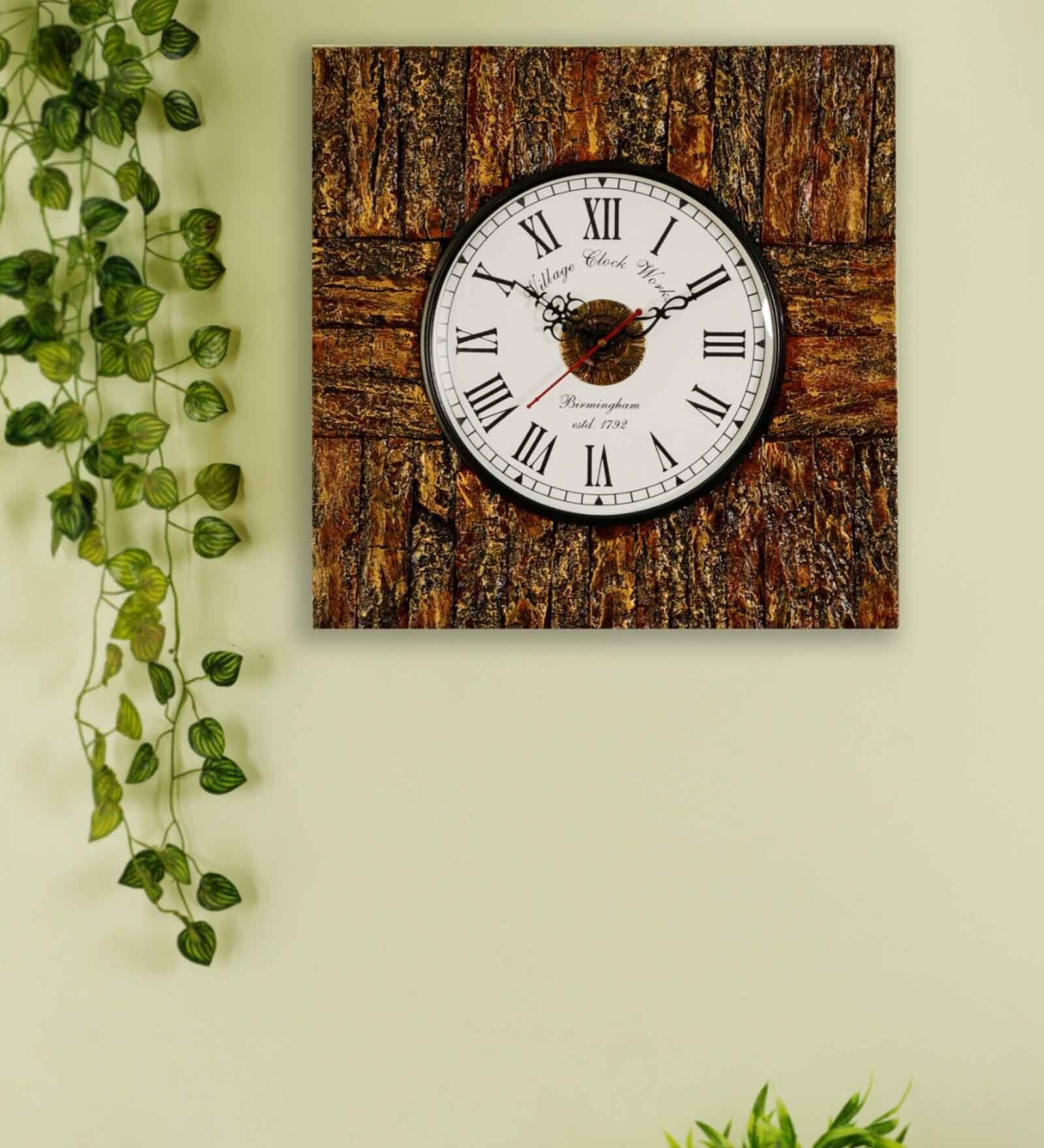 Tree Bark Wooden Roman Dial Analog Wall Clock