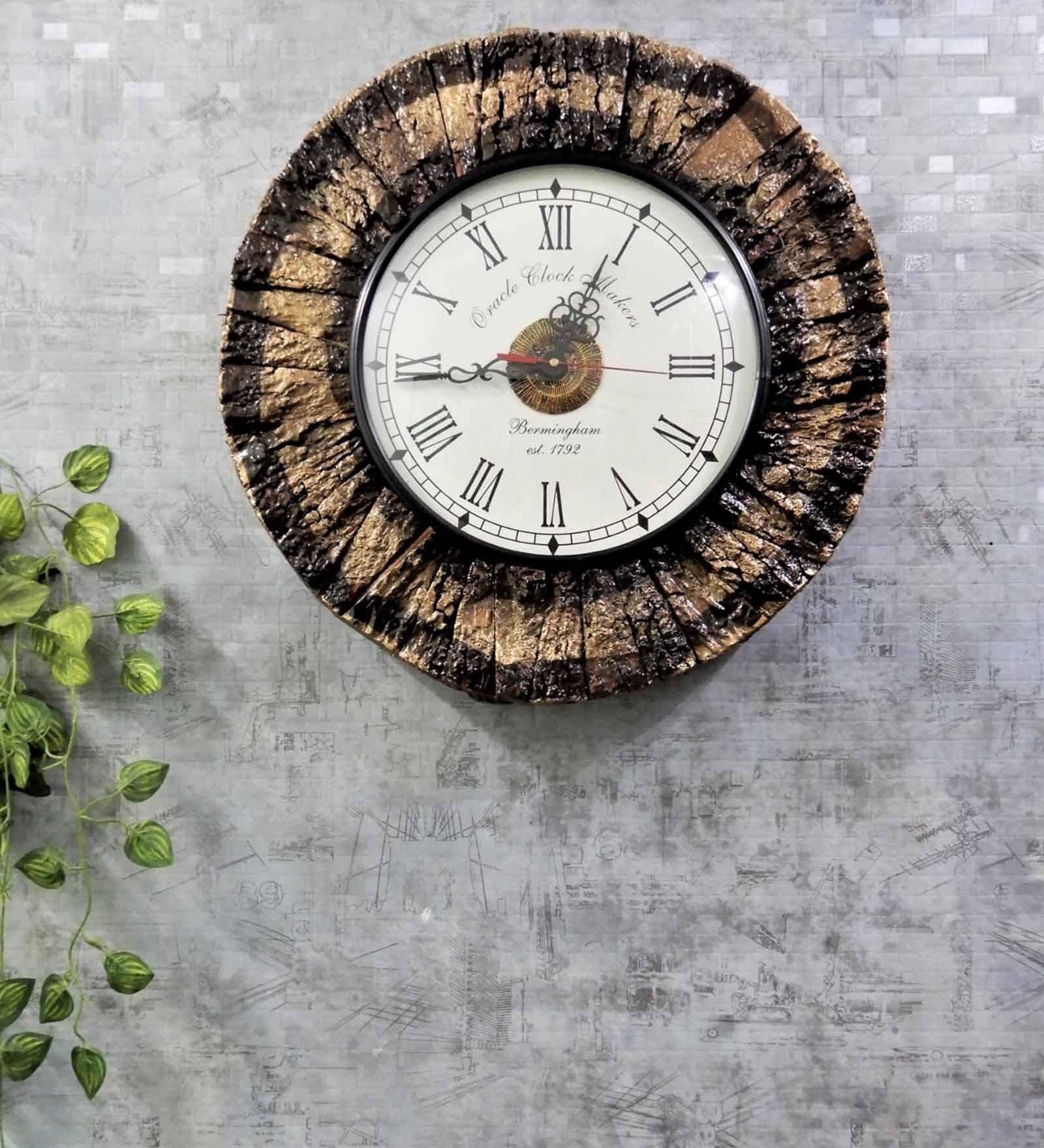 Tree Bark Wooden Roman Dial Analog Wall Clock