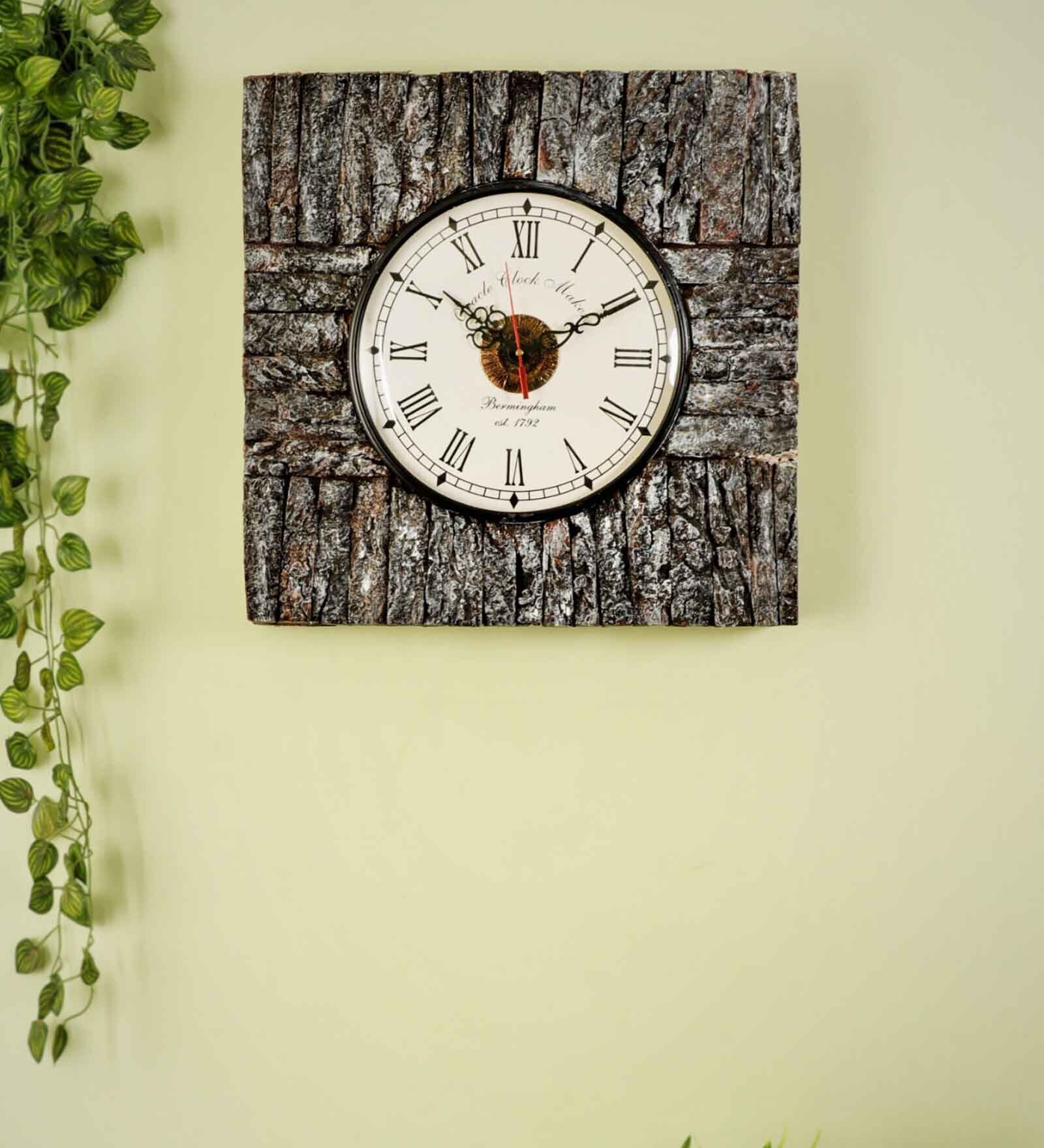Tree Bark Wooden Roman Dial Analog Wall Clock