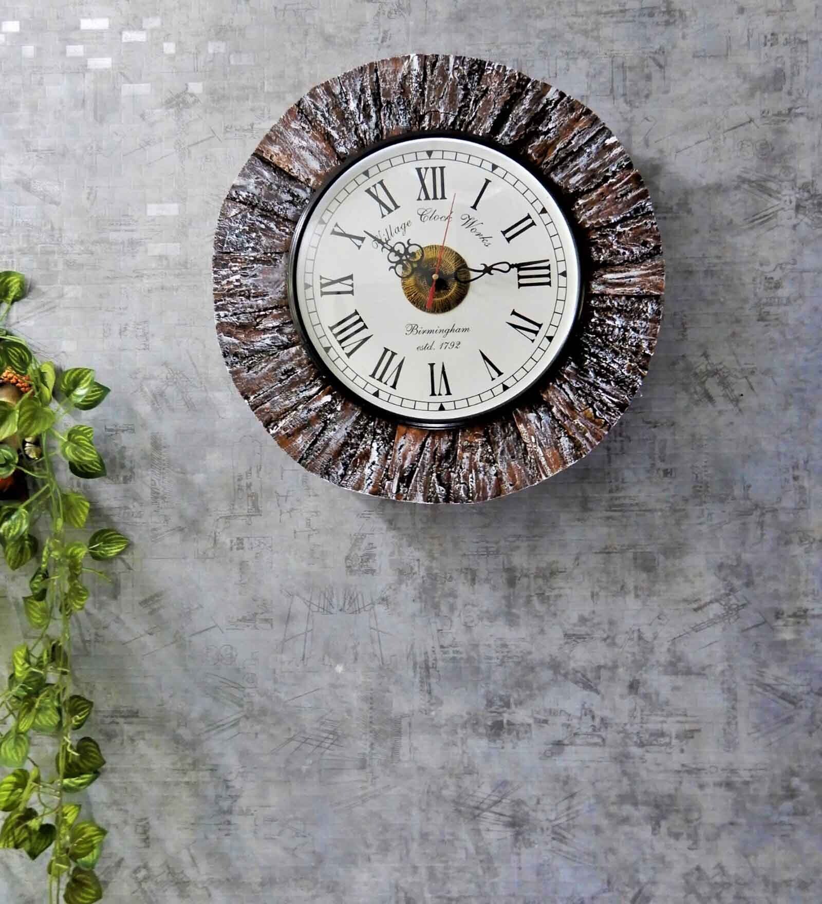 Tree Bark Wooden Roman Dial Analog Wall Clock