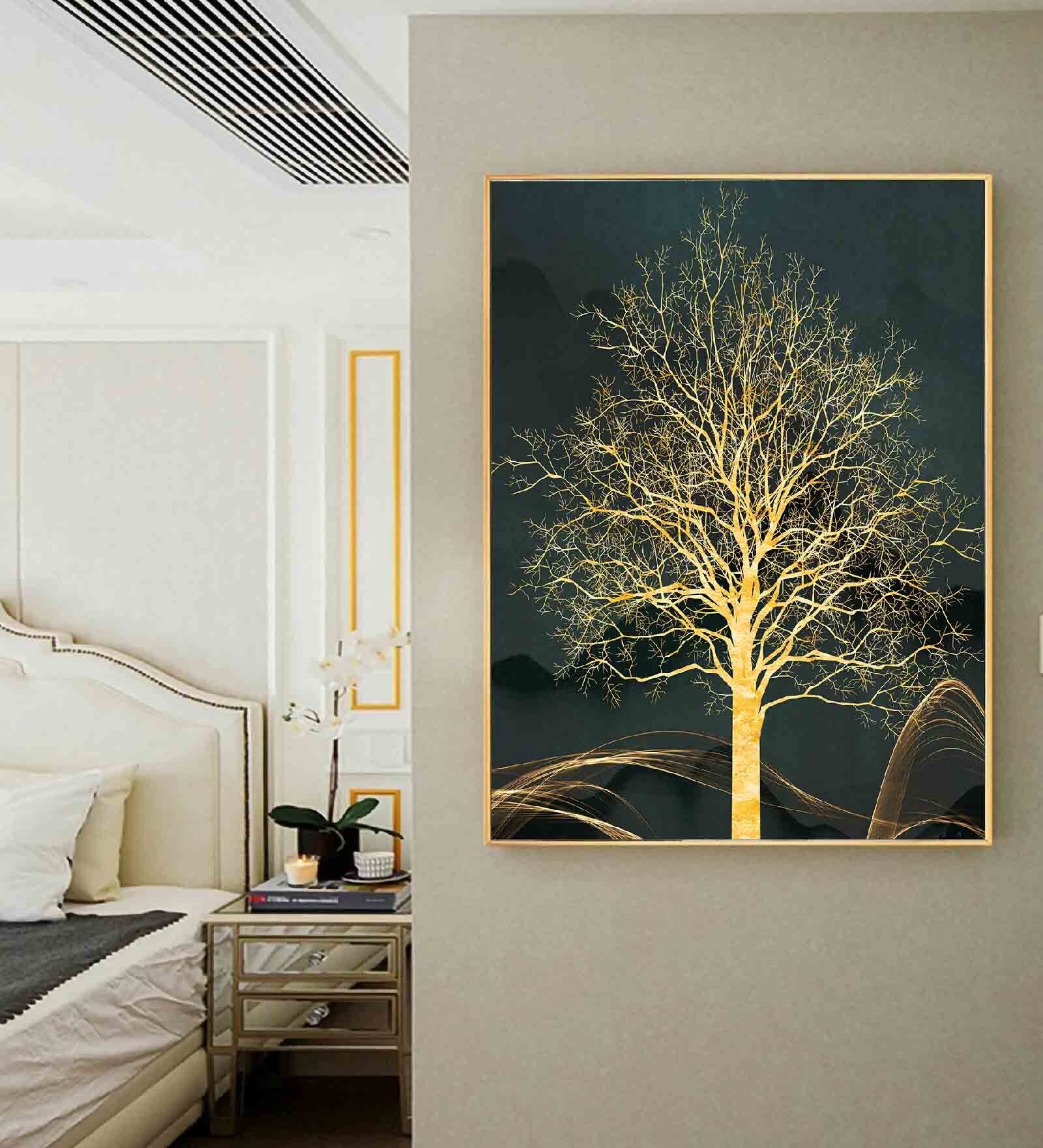Tree Multicolour Engineered Wood Framed Canvas Wall Painting