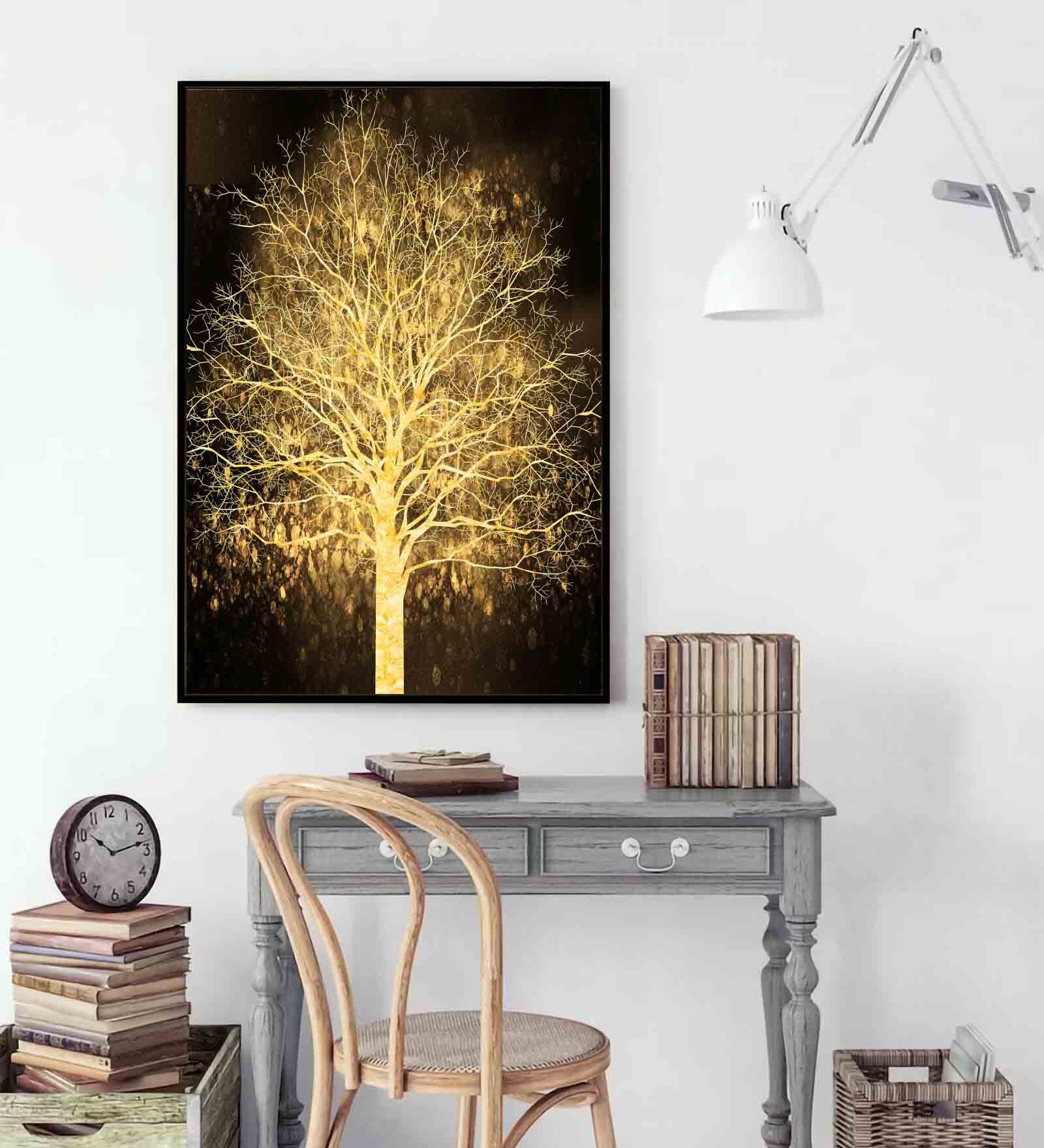 Tree Multicolour Engineered Wood Framed Canvas Wall Painting