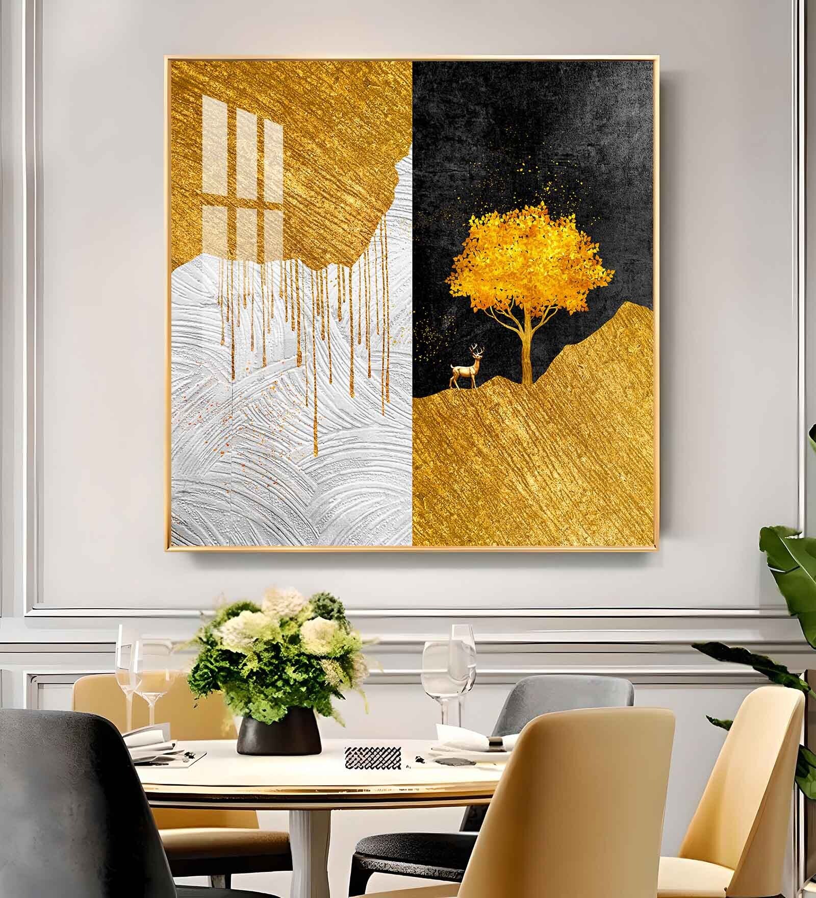 Tree of Gold Glass Finish Square Wall Art