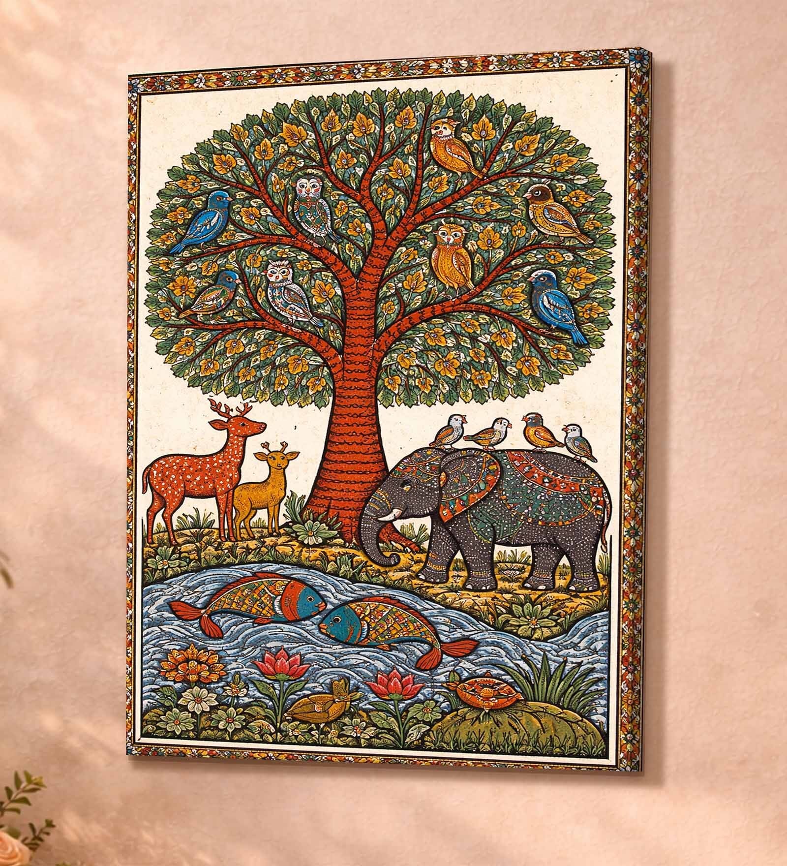 Tree of Life Animals Stretched Canvas Painting